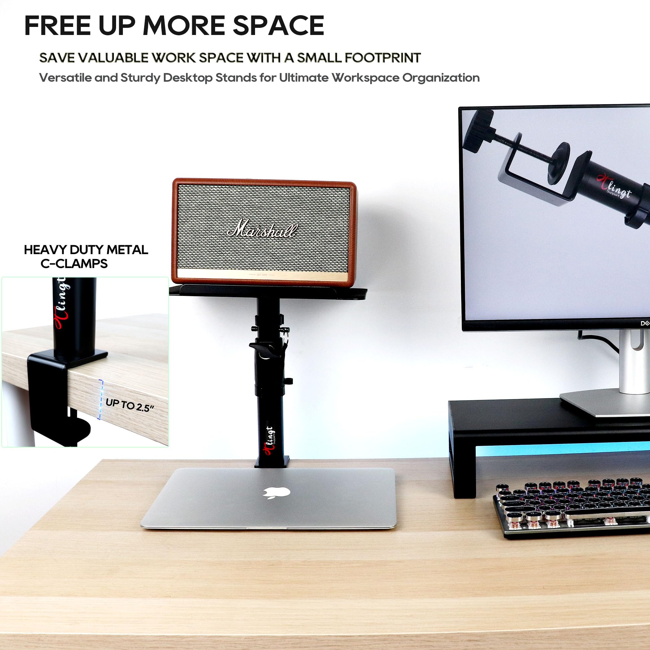 Premium Studio Monitor Stands - Heavy Duty Metal Tray for Speakers & Laptops (2-Pack, Black) - Perfect for Home Studios & Gaming Setups