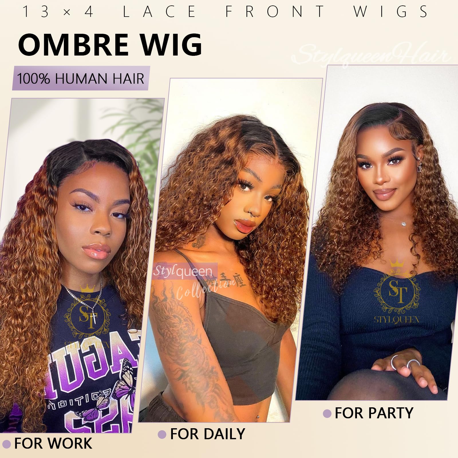 10 Inch Short Curly Bob Wig Human Hair - 13x4 Ombre Lace Front Wig with Baby Hair & Pre-Plucked Hairline - Brazilian Virgin Human Hair Deep Wave Lace Frontal Wigs for Black Women - Perfect for Daily Wear, Cosplay, Parties & Special Occasions