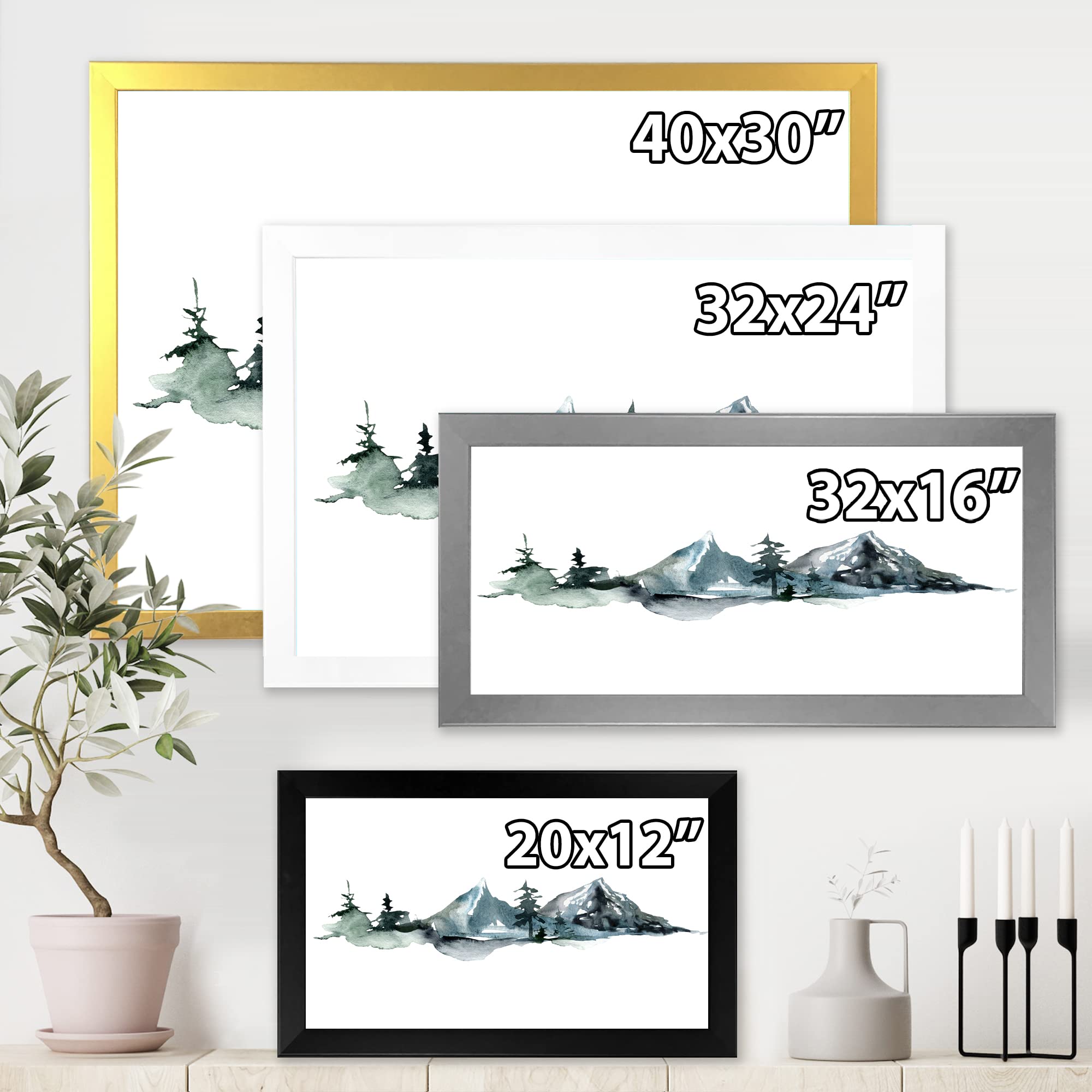 DesignQ Minimalist Winter Mountains & Fir Forest III - Modern Framed Wall Art for Living Room, Bedroom & Office Decor