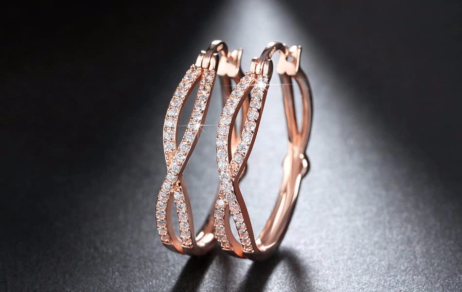 1.8ct Round Cut Cubic Zirconia Hoop Earrings for Women - Rose Gold Plated Infinity Design | Perfect for Weddings, Parties & Everyday Elegance