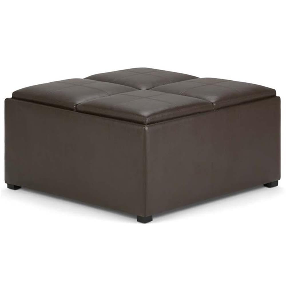 Trent Home Square Faux Leather Ottoman Stool - Chocolate Brown Storage Bench for Living Room, Bedroom & Entryway | Multi-Functional Footrest, Seat & Coffee Table Companion