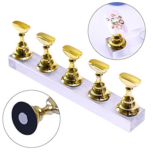 PRIZOM Magnetic Acrylic Manicure Practice Hand - Nail Training Pedestal for Nail Techs & Students - Gold Nail Tips Display Stand - Perfect for Salon, Home Practice & Nail Art Showcase