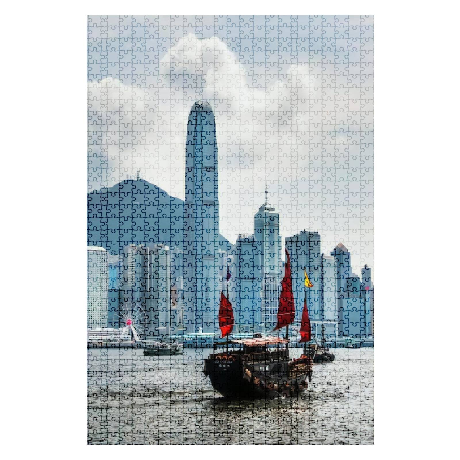 1000-Piece Hong Kong Victoria Harbor Jigsaw Puzzle with Tourist Junk Boat - Challenging Adult & Kids Puzzle Set, Educational Toy Gift for Family Game Night & Indoor Activities