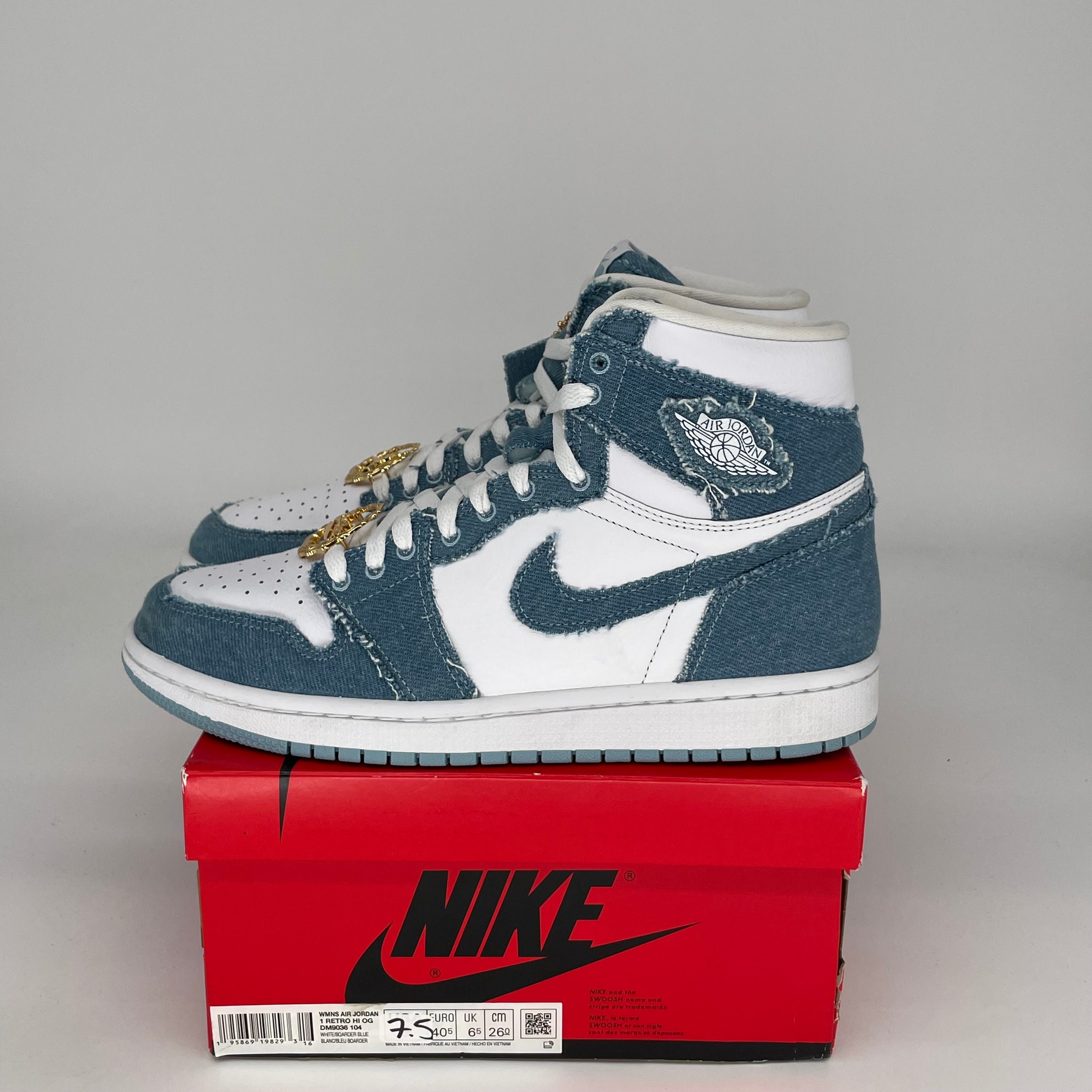 AIR JORDAN 1 DENIM Women's Sneakers - Size 7.5/9W (DM9036-104) | Retro High-Top Basketball Shoes for Women | Perfect for Casual Wear, Street Style & Sneaker Collectors