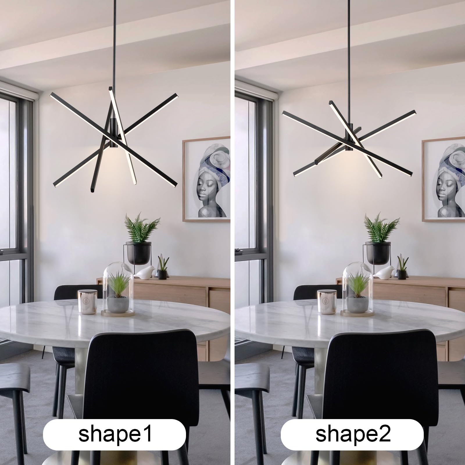 Y'INSP Modern Sputnik Chandelier - Black LED Linear Pendant Light with Embedded LEDs for Dining Room, Kitchen Island, Bedroom & Living Room | Stylish Ceiling Lighting Fixture for Home Decor & Interior Design