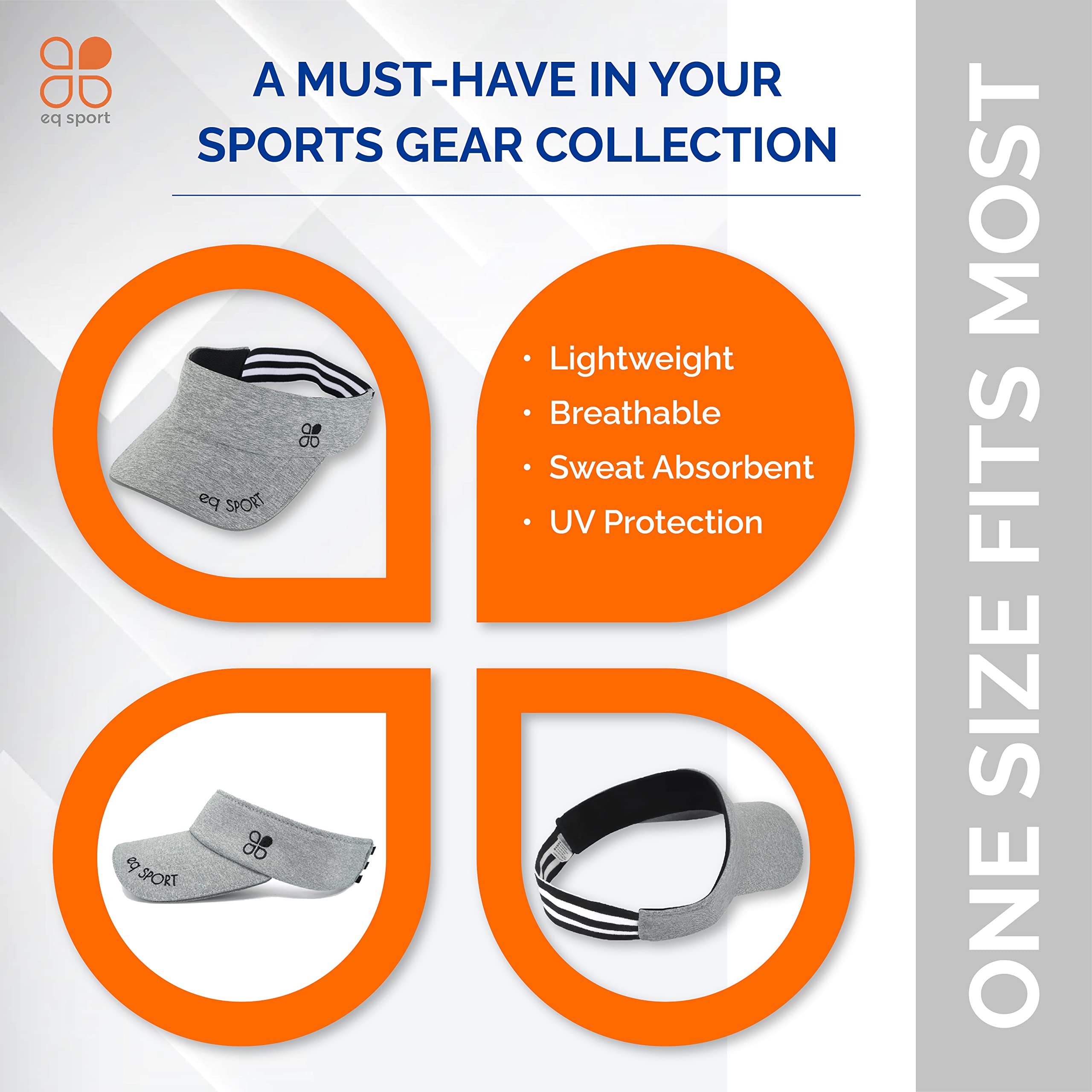 EQ SPORT Sun Visors for Women & Men - Adjustable Stretchy Elastic Band Golf & Tennis Visor Hats - UV Protection Sports Cap for Outdoor Activities, Running, Hiking, Beach & Summer Wear