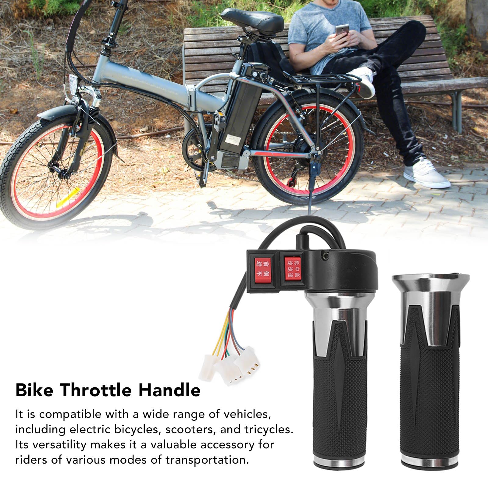 Electric Bike Throttle Grip - 3-Speed Control Handle with Forward/Reverse Gear - Compatible with Most E-Bikes (1 Pair) - Perfect for Commuting, Mountain Biking & Urban Riding