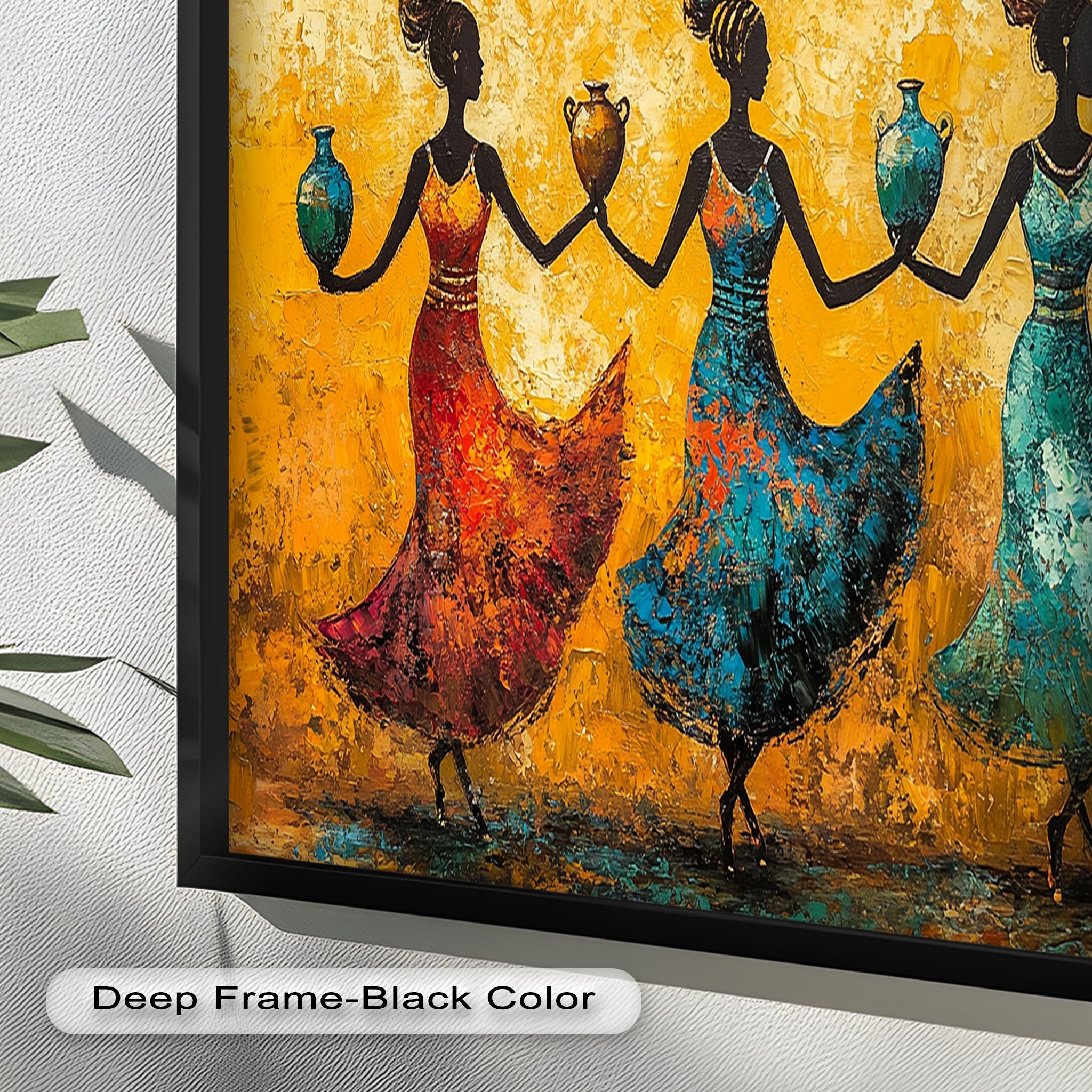 African Dance Wall Art - Handmade Women Oil Painting for Living Room & Bedroom Decor