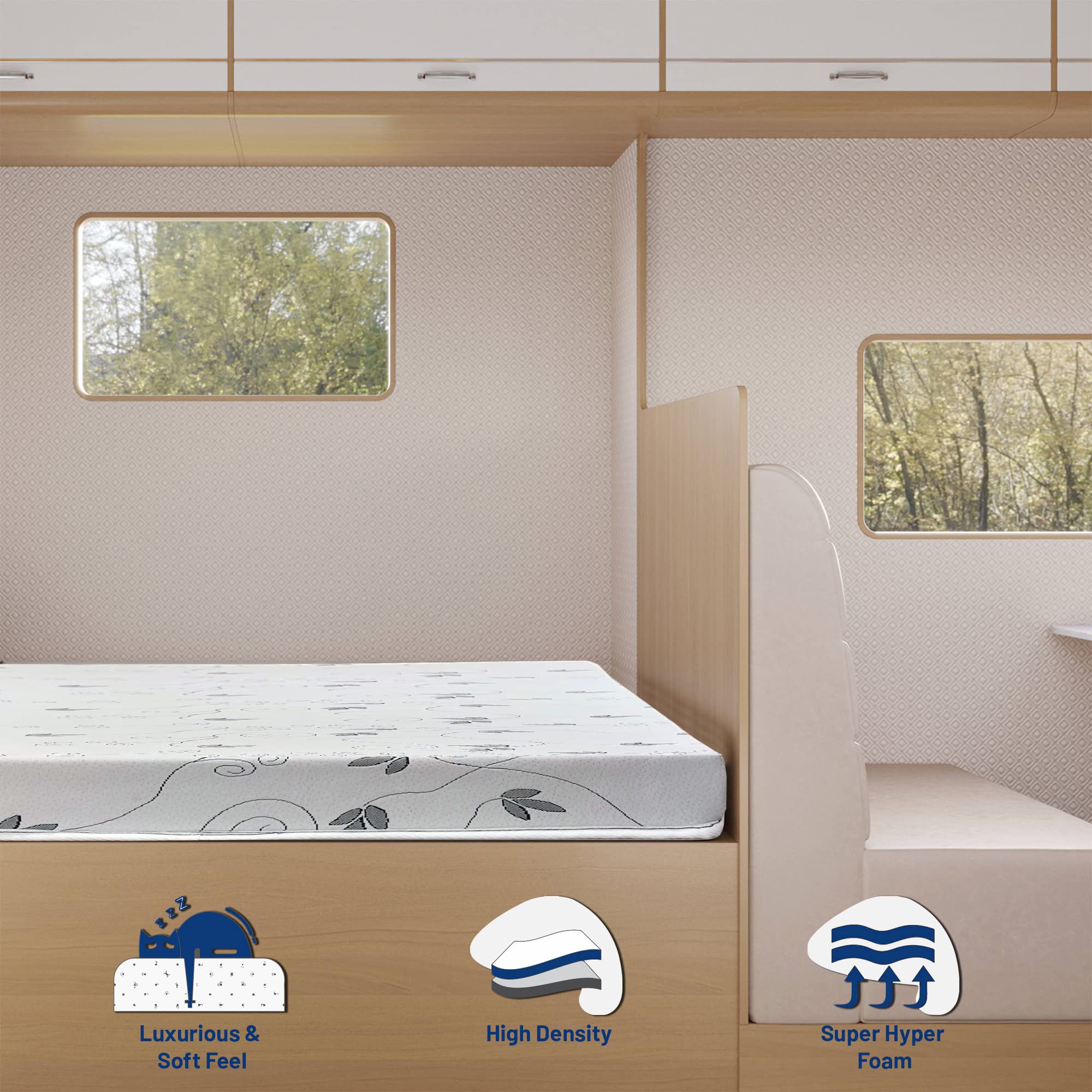 Treaton 4-Inch High-Density Foam RV Mattress Replacement - Medium Firm Support for Campers, Trailers & Van Conversions - 72