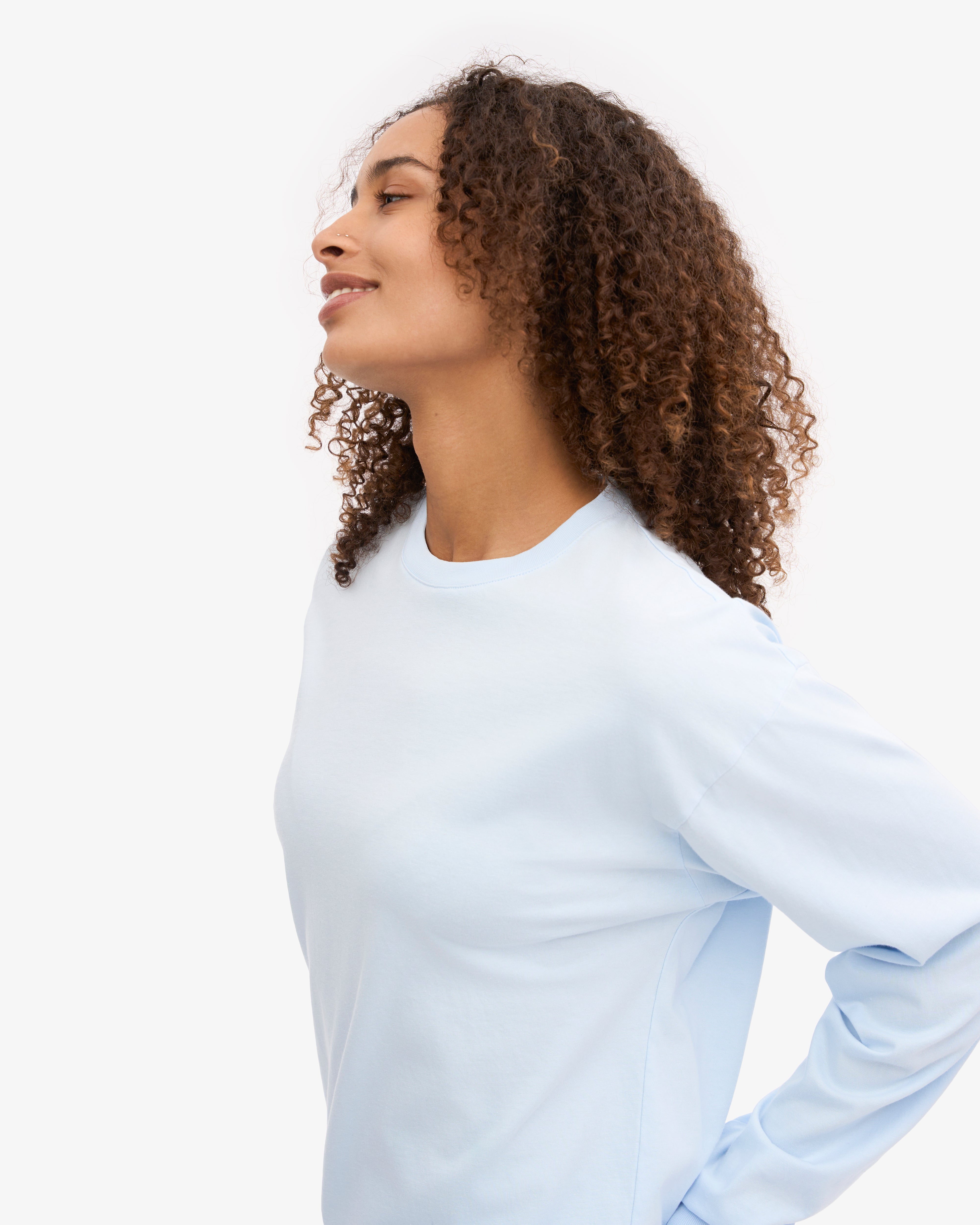 Oversized Organic Long Sleeve T-Shirt for Women - Soft Polar Blue Cotton Tee - Loose Fit Casual Shirt for Everyday Wear, Lounge & Street Style