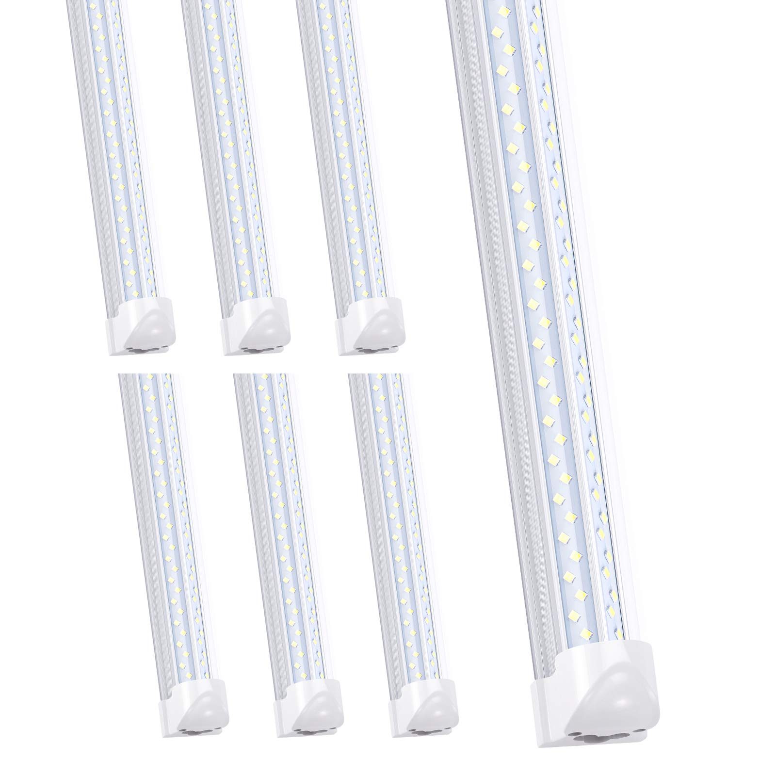 8FT Linkable LED Shop Light - 120W 14400LM 6000K Cold White V-Shape T8 Tube Lights with Clear Cover (6-Pack) - Plug & Play for Garage, Warehouse, Workshop & Industrial Lighting