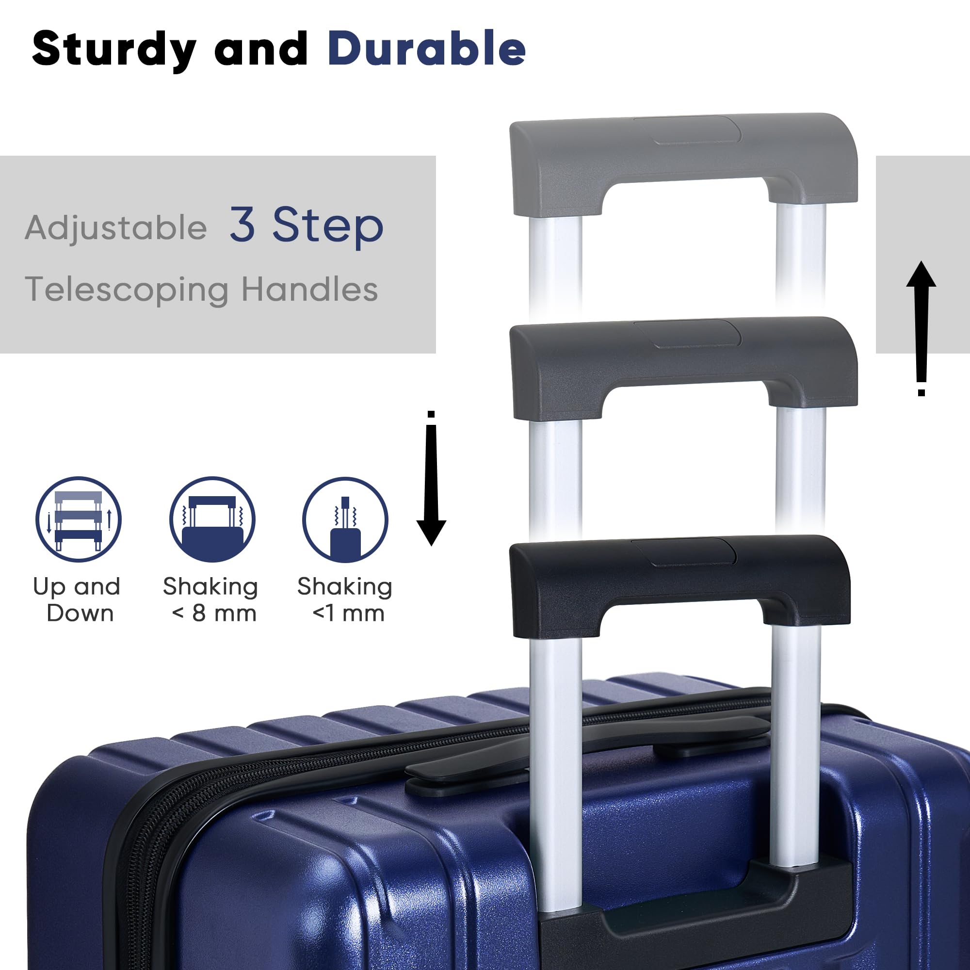 SHOWKOO 3-Piece Hardside Luggage Set - 100% Polycarbonate, Ultra Durable & Expandable Suitcases with TSA Lock & 360° Spinner Wheels (20in, 24in, 28in, Blue) - Perfect for International Travel, Family Vacations & Business Trips