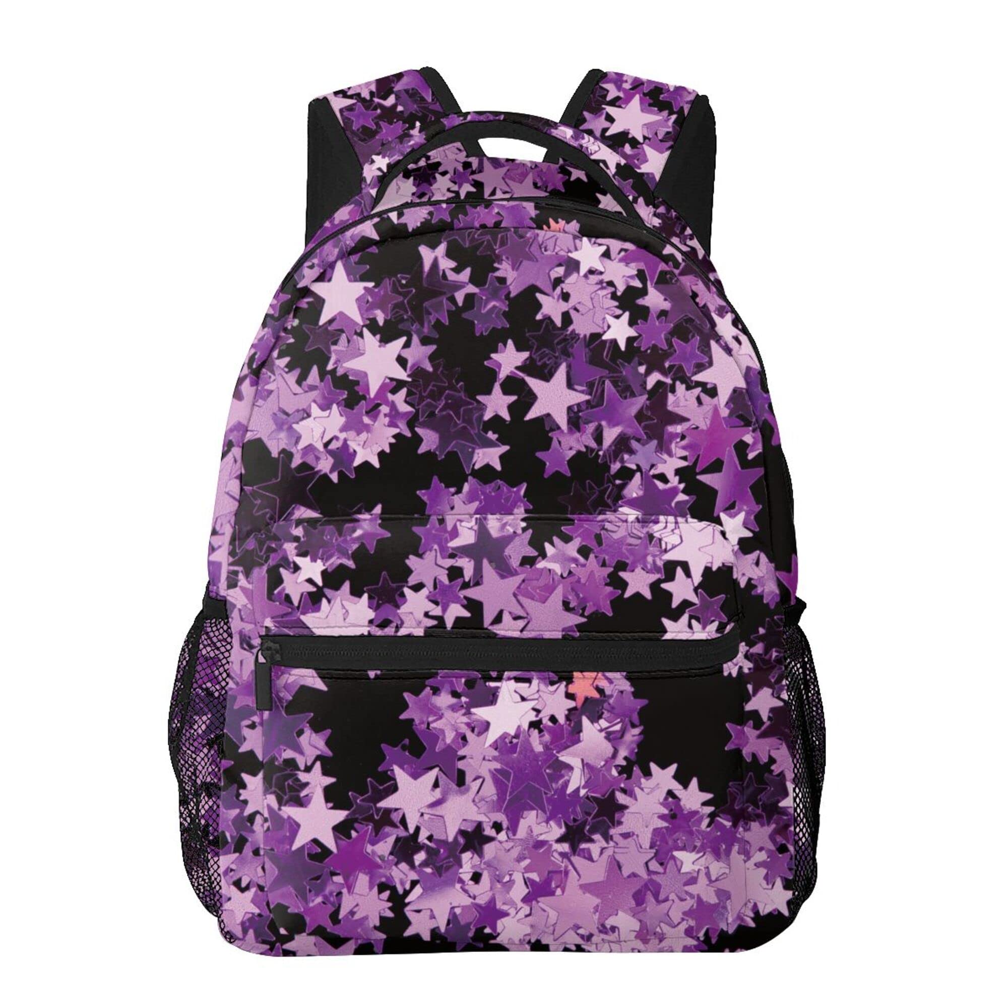 AMRANDOM Lightweight Sport Backpack - Durable School Backpack & Travel Daypack with Side Water Bottle Pockets (Purple Star) - Perfect for Gym, Hiking, College & Everyday Use