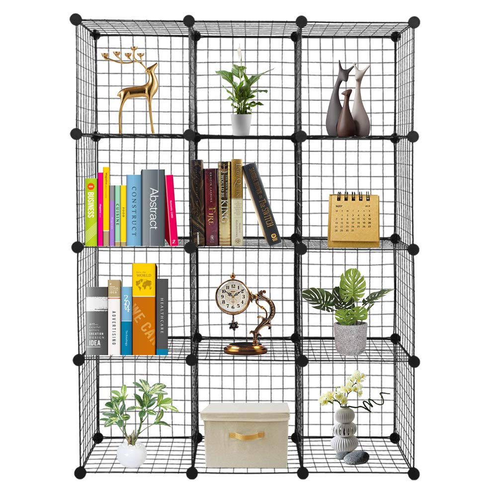 JIAD 12-Cube Metal Wire Storage Organizer - Modular Grid Shelving Unit for Closet, Office & Living Room | Space-Saving Bookshelf, Cabinet & Storage Bins Solution | Perfect for Home Organization & Small Space Decor