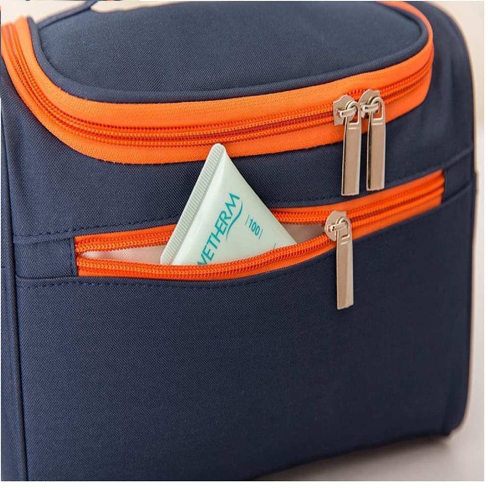 PRISMAXIC Cosmetic Makeup Storage Organizer Travel Case Bag - Portable Grooming Kit with Hook for Women | Navy Blue Makeup Pouch | Perfect for Travel, Home & Salon Organization