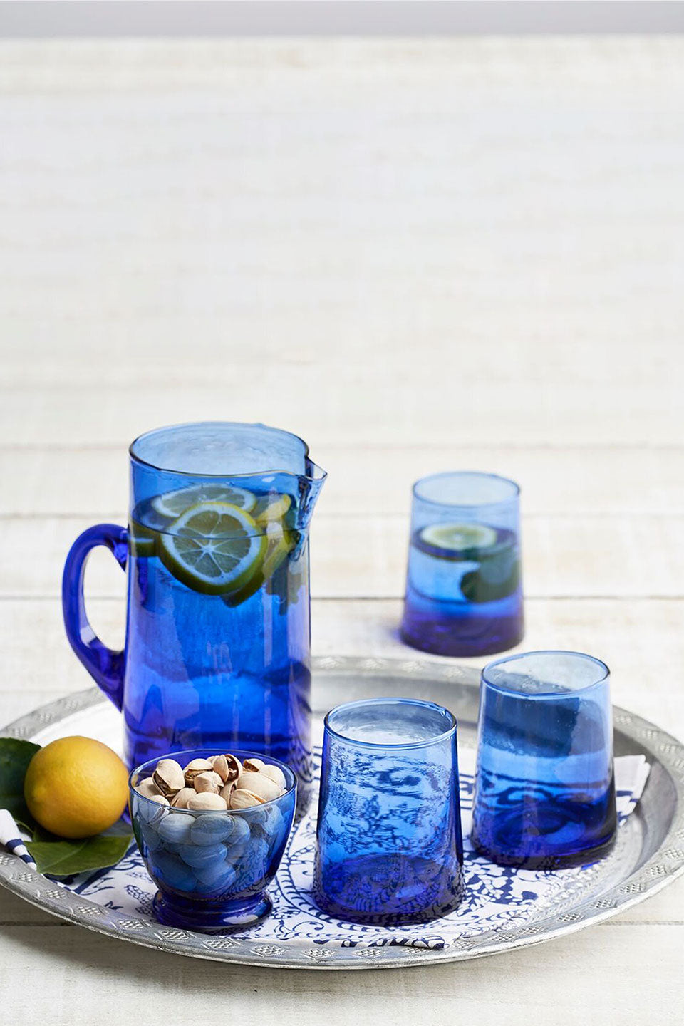 Premium Cobalt Blue Glass Jug - 1 Liter (34 oz) Pitcher for Iced Tea, Lemonade & Water - Elegant Serving Carafe for Parties, Weddings & Home Decor