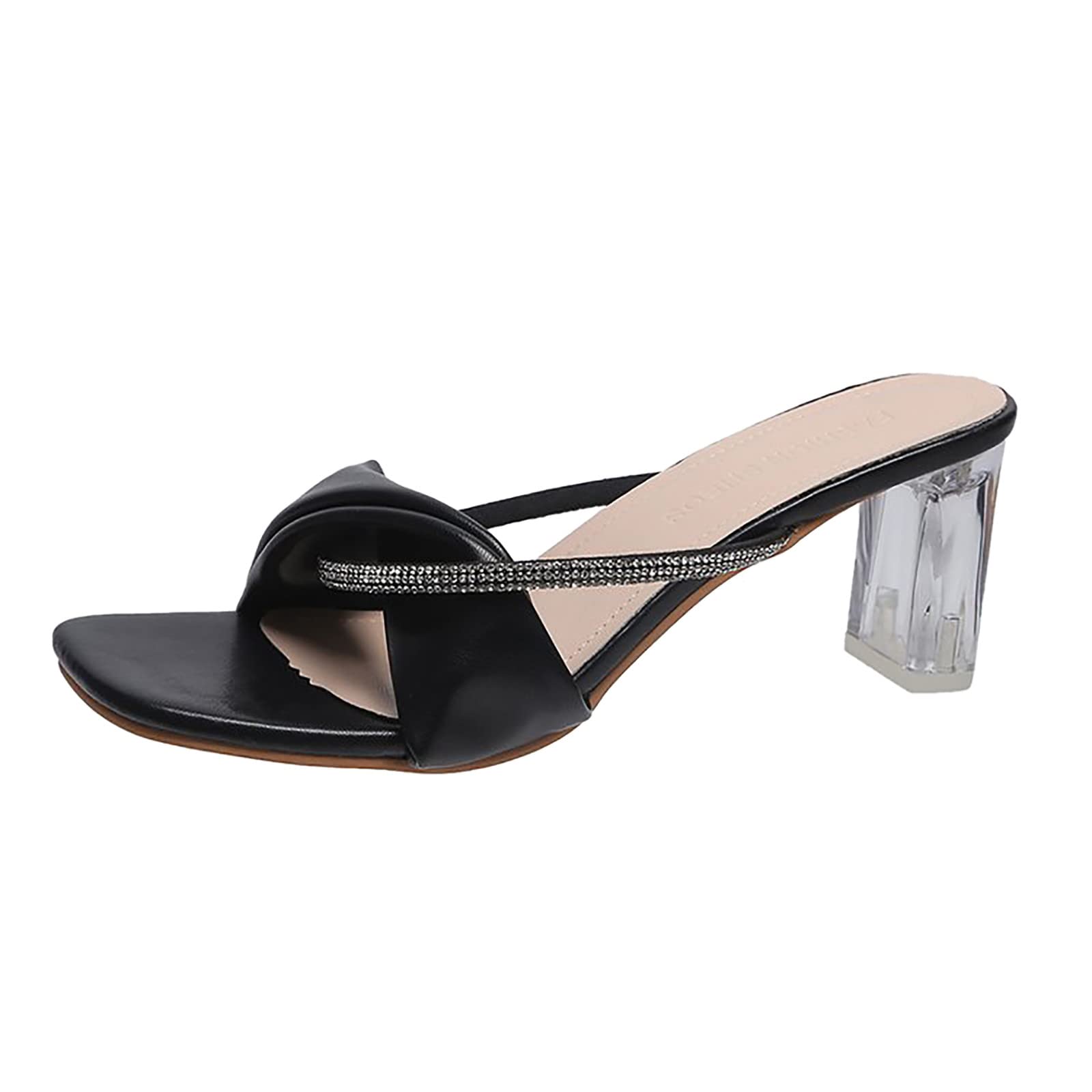 Stylish Rhinestone Leather Sandals for Women - Fashionable Heeled Slippers & Summer Flats | Perfect for Beach, Party & Casual Wear