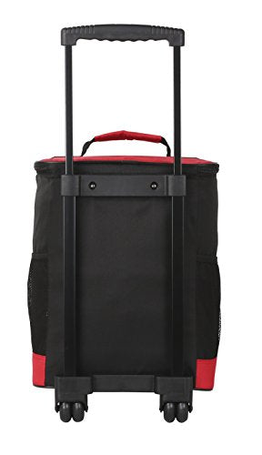 16 Quart Insulated Rolling Cooler with 2 Compartments - Red | Portable for Picnics, Beach, Camping & Tailgating