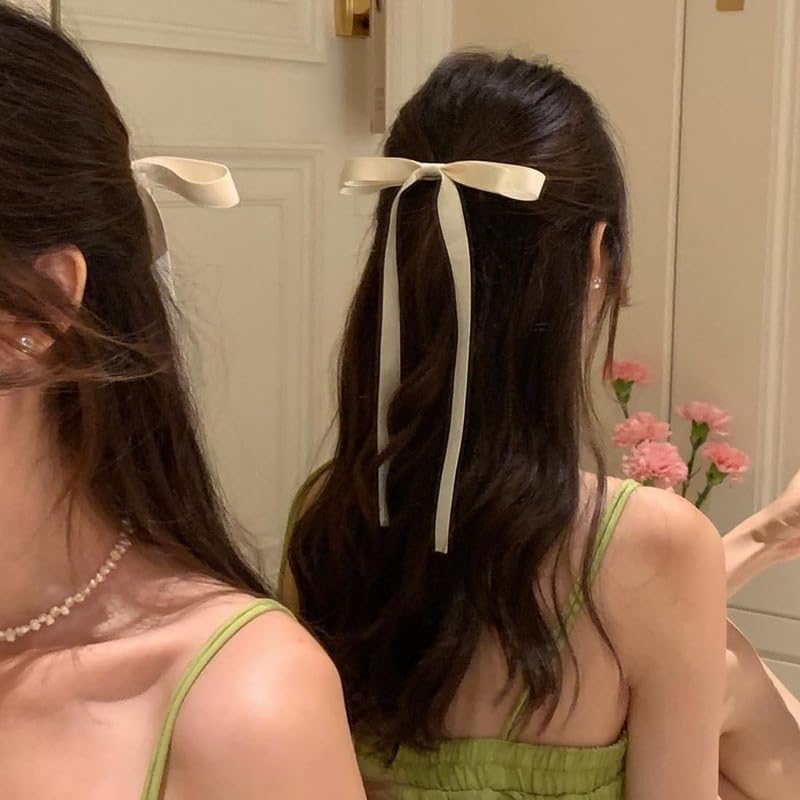 FAMEZA 4 PCS Long Tail Ribbon Hair Clips with Bowknot - Women's Fashion Hair Accessories for Ponytails, Braids & Updos (Multicolor)