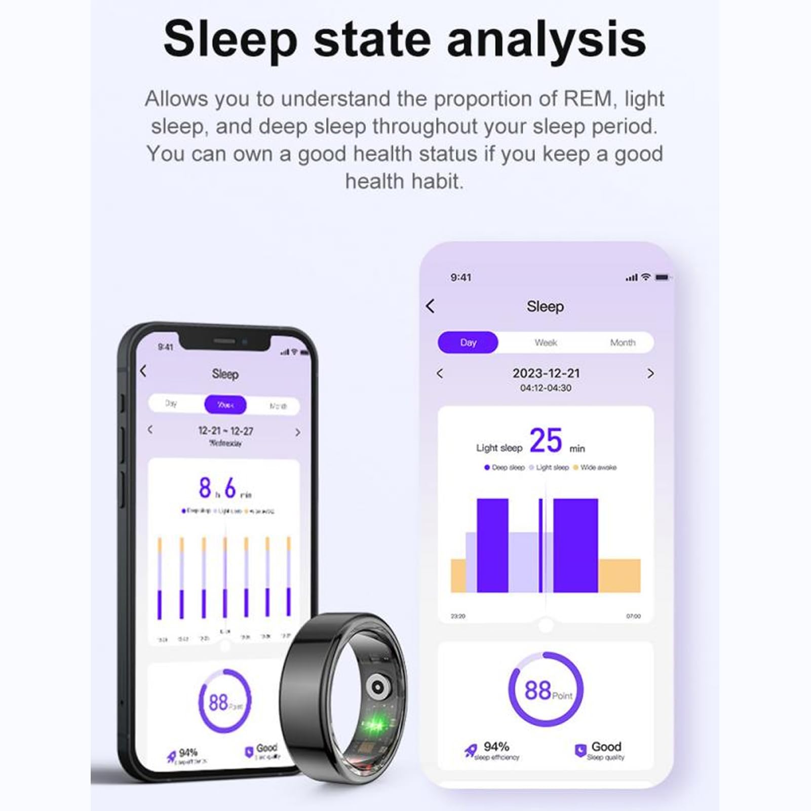 Smart Ring Fitness Tracker - IP68 Waterproof Bluetooth Health Monitor with Sleep Tracking, Heart Rate & Activity Tracking, 6-Day Battery Life, Size 10 - Perfect for Workouts, Sleep Analysis & Daily Health Monitoring