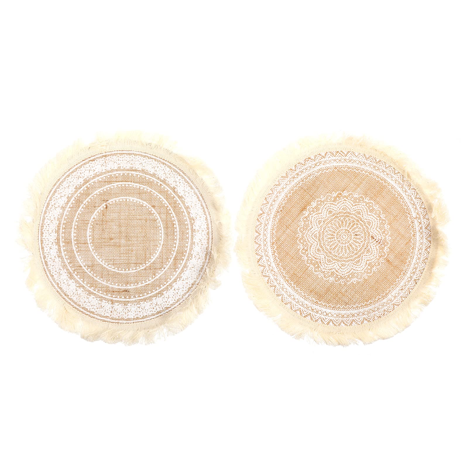 Hemoton 2-Pack Round Placemats - Cotton Linen Woven Coasters with Tassels, Braided Macrame Cup Pads for Dining Table, Coffee Table, Bar Counter - Home, Restaurant, Office Decor & Protection
