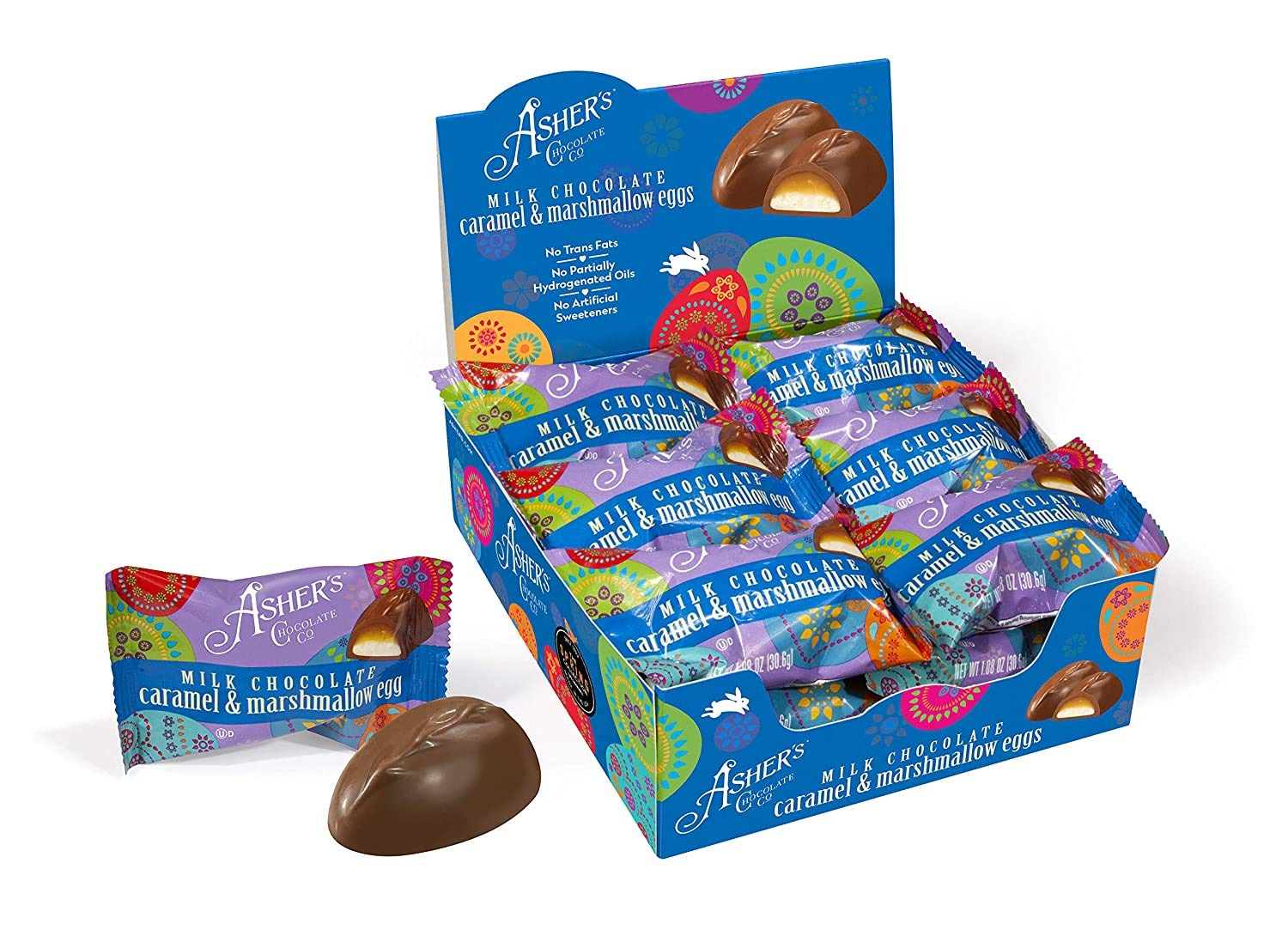 Asher's Premium Kosher Milk Chocolate Covered Eggs - Small Batch Handcrafted Caramel & Marshmallow Filled Chocolates (18 Individually Wrapped Pieces) - Family Owned Since 1892 - Perfect for Easter Gifts, Holiday Treats & Dessert Platters