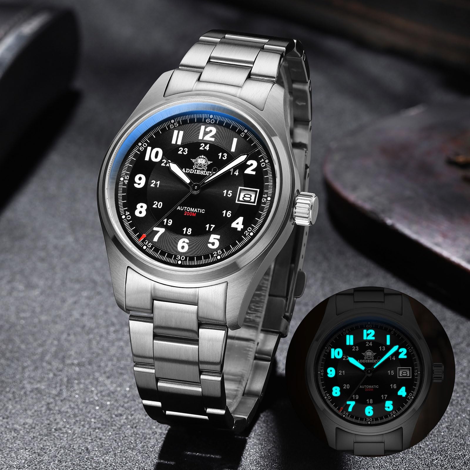 ADDIESDIVE Men's Automatic Diver Watch - Stainless Steel, NH35A Movement, 200M Water Resistant, Luminous Dial | Perfect for Scuba Diving, Swimming & Everyday Wear
