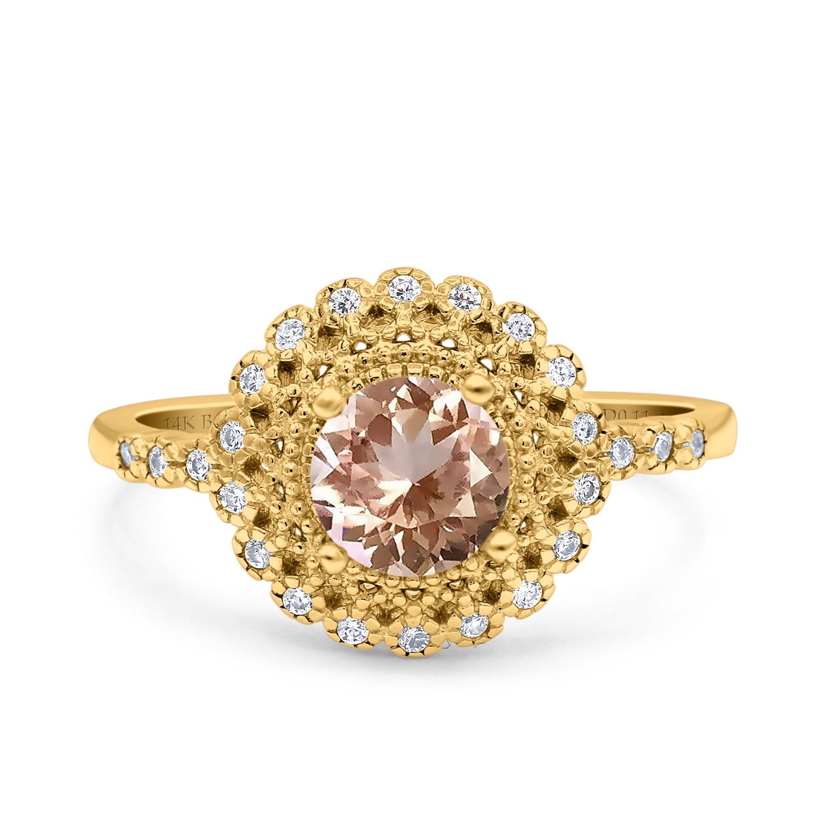 14K Gold 0.77ct Halo Art Deco Round 5.5mm G SI Diamond Engagement Ring for Women - Perfect for Wedding, Proposal, Anniversary & Special Occasions