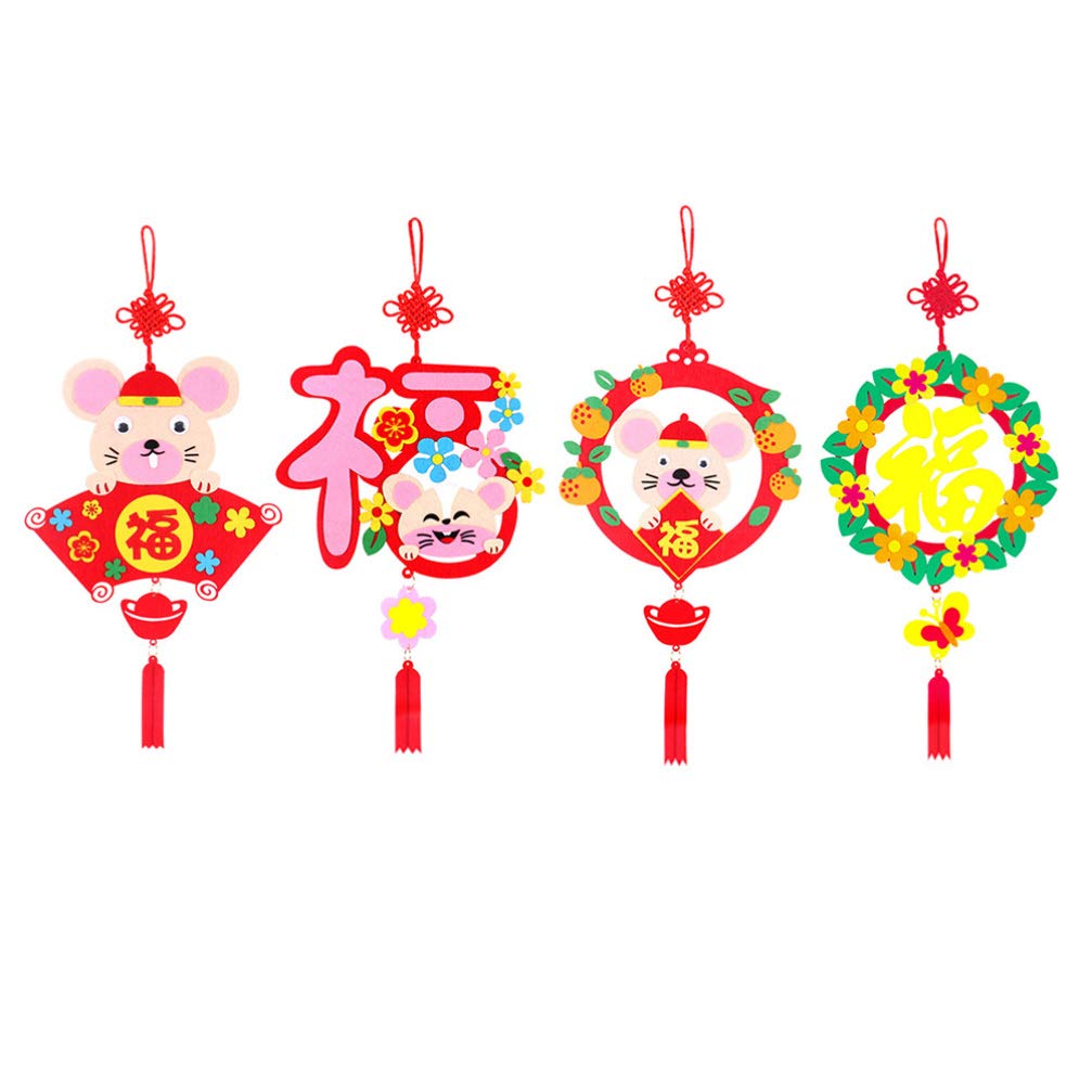 NUOBESTY 4pcs Chinese New Year Decorations - Lucky Fu Character 2020 Rat Year Spring Festival Ornaments with Chinese Knot & Tassel, Mixed Patterns for Home Door Wall Decor | Perfect for Lunar New Year Celebrations & Asian Festival Decor
