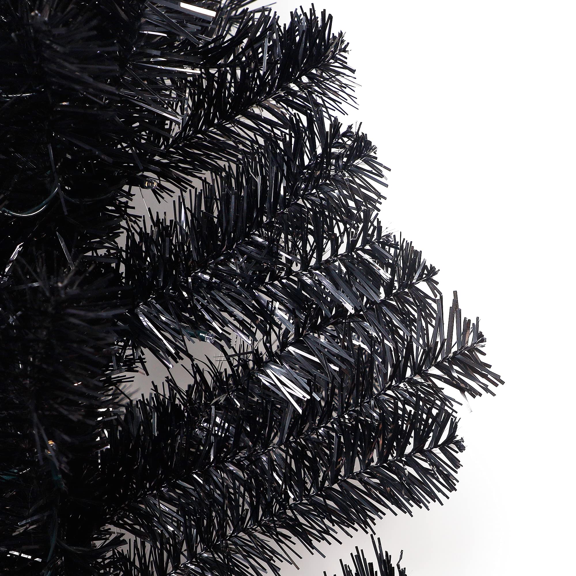 Juegoal 4FT Black Tinsel Artificial Christmas Tree with 70 LED Purple Lights - 8 Lighting Modes & Timer - Halloween Holiday Decor for Home, Party, Office, and Indoor Decorations