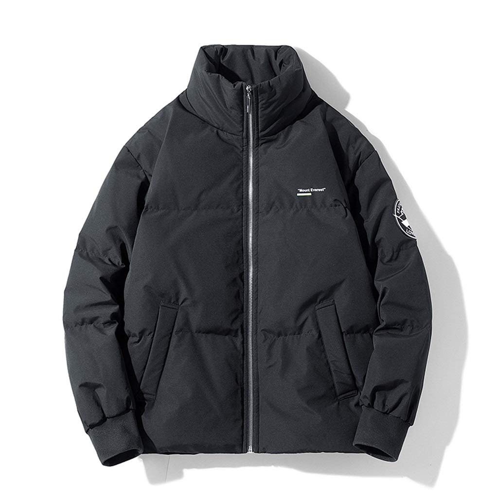 TWDYC Men's Winter Down Jacket - Thick Insulated Casual Coat with Pockets & Texture Printing - Fashionable Zipper Outerwear for Cold Weather (Black, XXXX-Large) - Perfect for Outdoor Activities, Daily Commute & Winter Travel