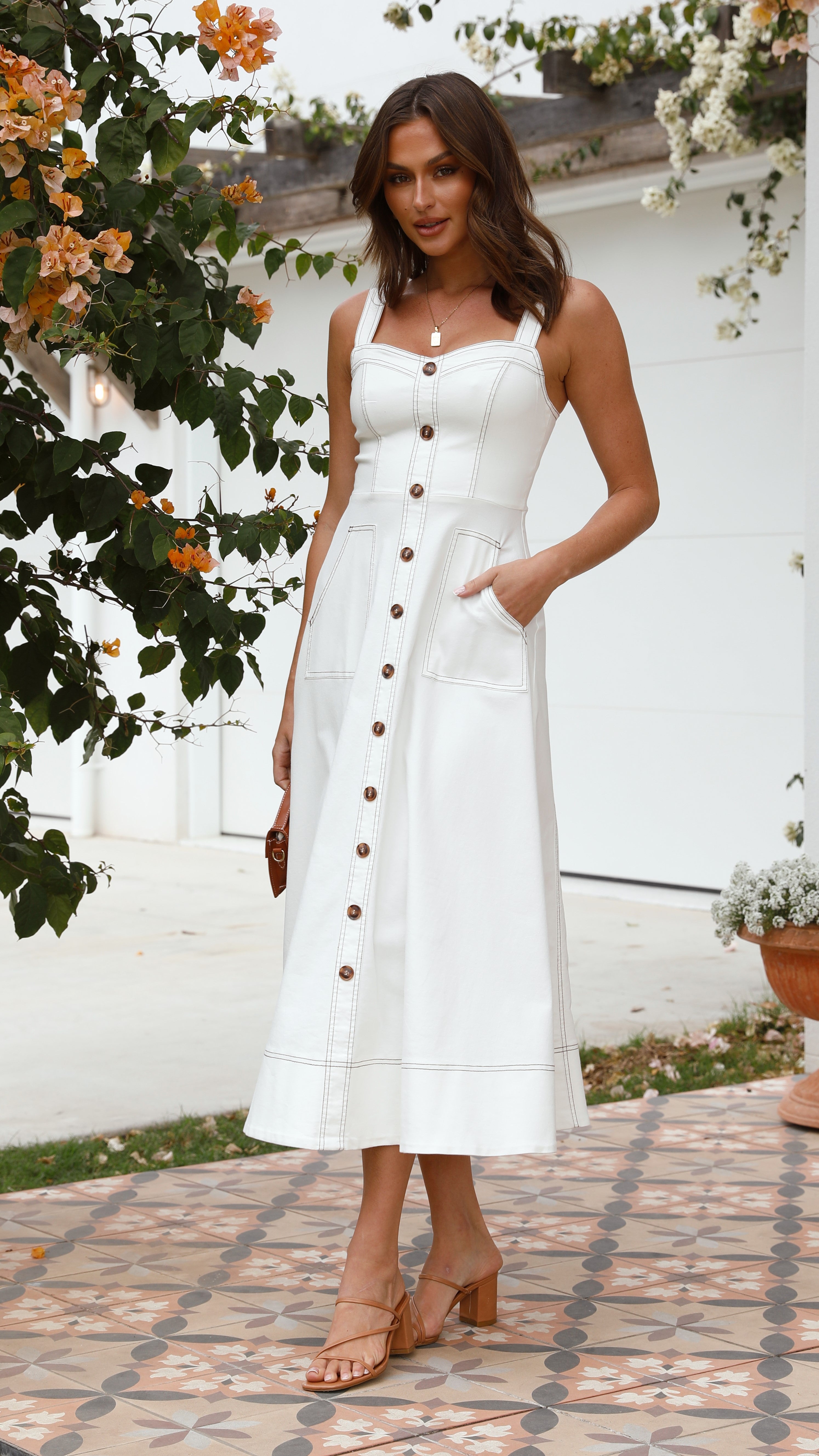 Indigo Midi Dress - White Denim Women's Casual Summer Dress for Beach, Party & Everyday Wear