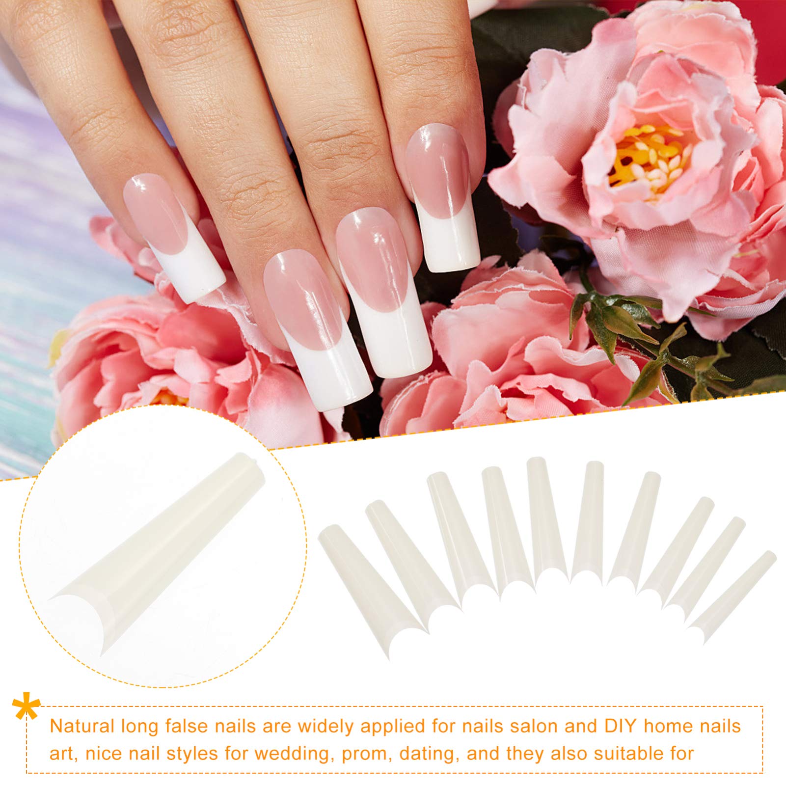 Minkissy 500pcs French False Nails - Acrylic Stiletto Fake Nail Tips with Gel for Manicure | Perfect for Parties, Weddings, and Special Occasions