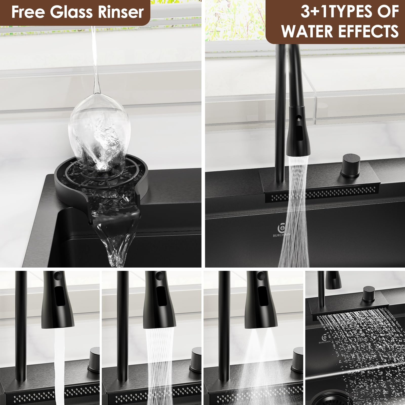 33x22 Inch Black Drop-in Single Bowl Kitchen Sink with Faucet - 16 Gauge Stainless Steel Luxury Workstation Includes 8 Accessories (Glass Rinser & Soap Dispenser) - Perfect for Modern Kitchens, Restaurants & Food Prep Areas