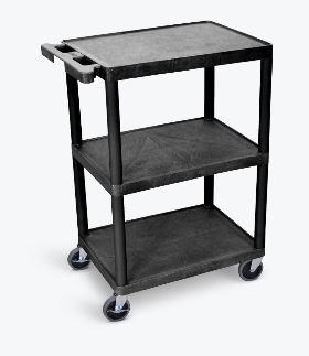 Luxor 3-Tier Black Utility Cart with Wheels - Rolling Storage Organizer for Kitchen, Office, Bathroom, or Classroom