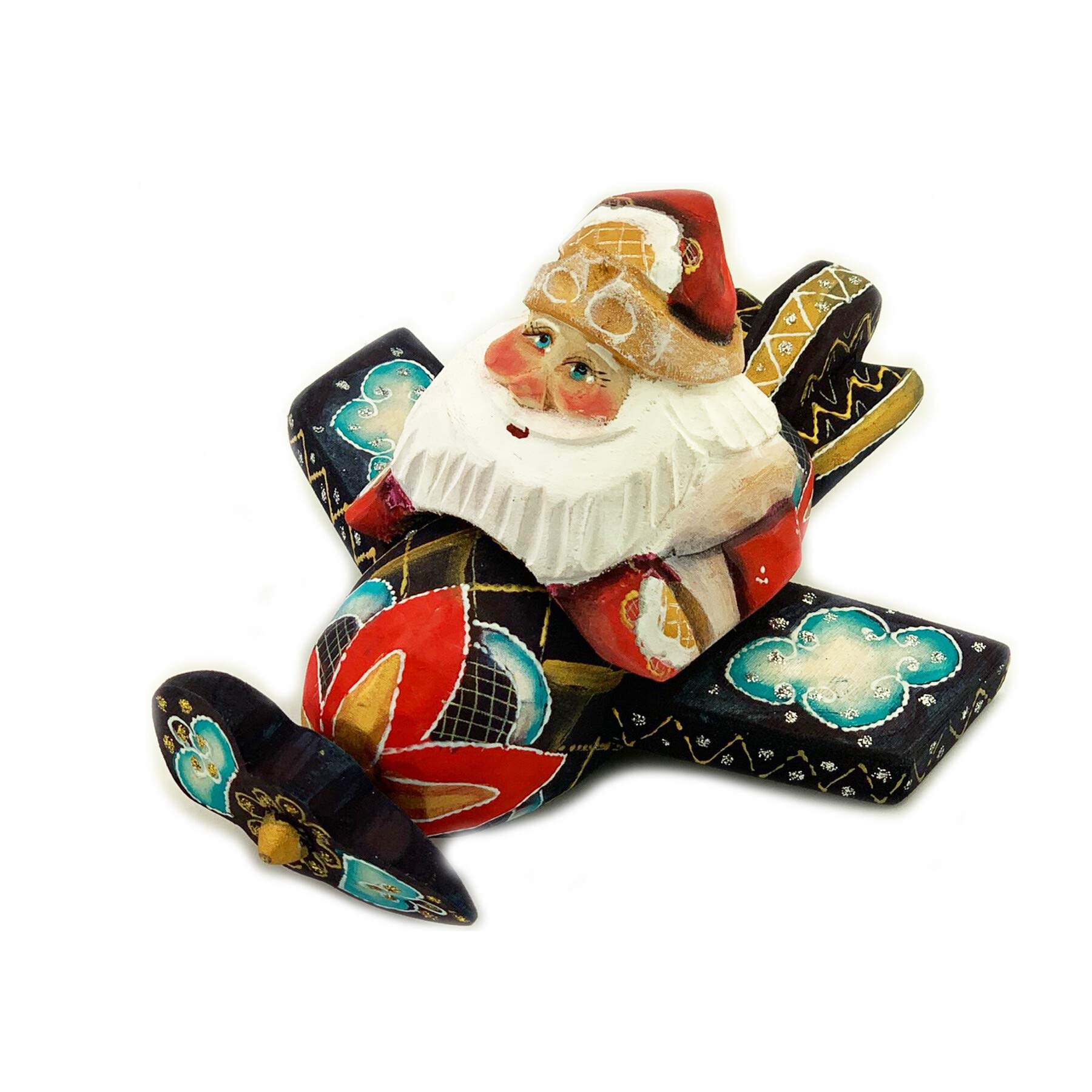 Vintage Russian Santa Statue in Airplane - Unique Collectible Christmas Gift & Home Decor for Holiday Displays, Office Decorations & Souvenir Collections