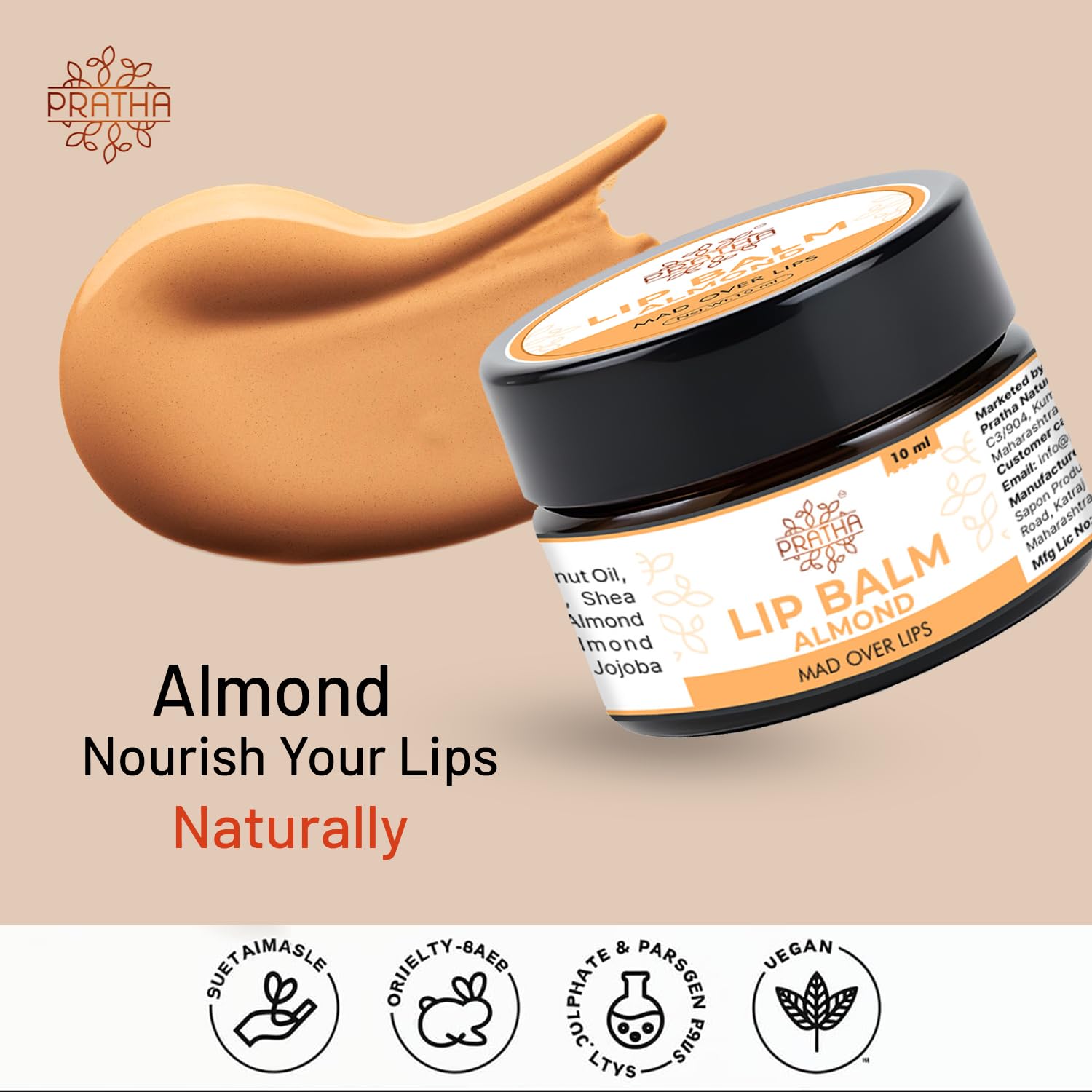 Pratha Naturals Almond Oil Lip Balm – Ultra Moisturizing & Nourishing Lip Gloss for Dry, Chapped Lips | Perfect for Winter Care & Daily Hydration