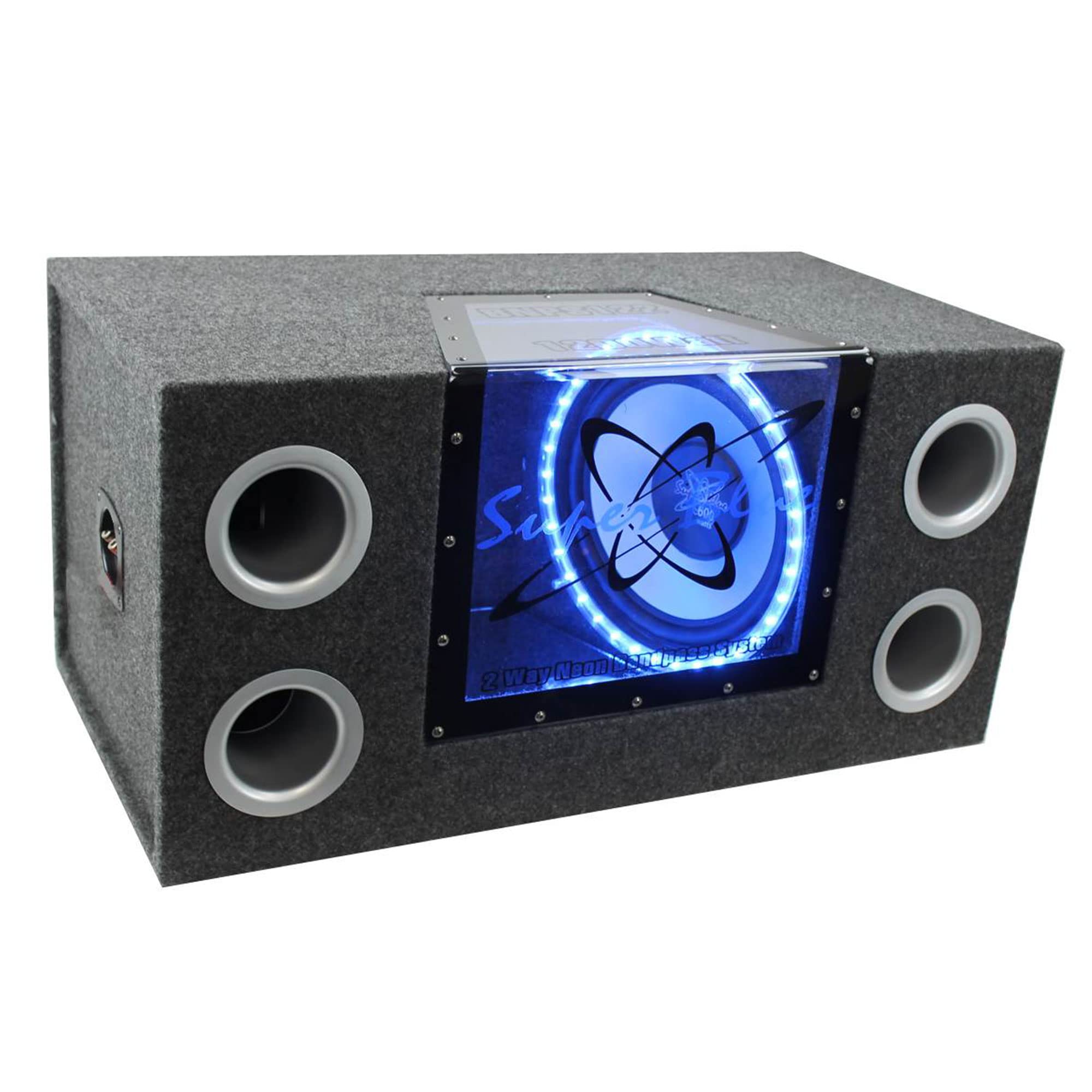 12'' 1200W Powered Subwoofer Speaker with Blue LED Lights - 2-Way Bandpass Car Audio System in Vented Enclosure | Premium Bass for Cars, Trucks & Home Theater | Perfect for Road Trips, Parties & Movie Nights