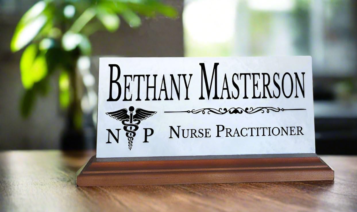 Custom Nurse Practitioner Name Plate - Solid Marble Office Desk Gift for Medical Professionals