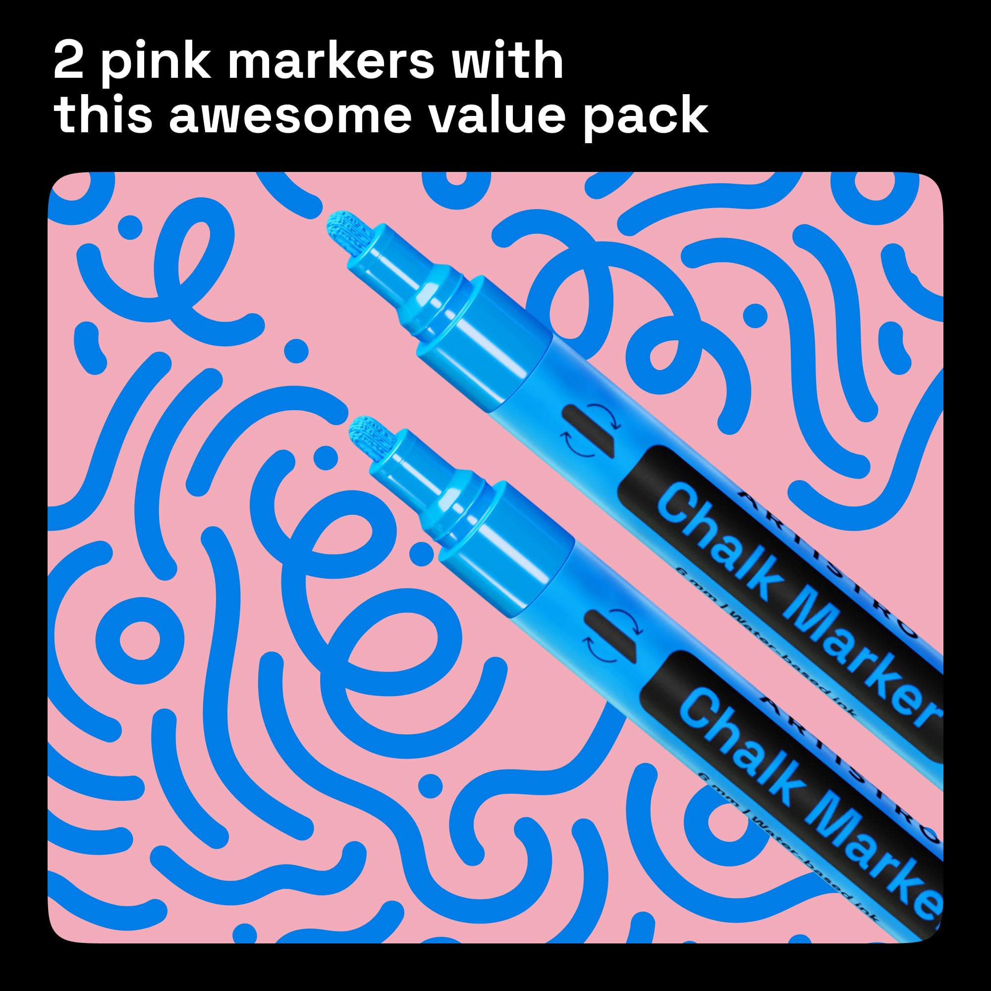 ARTISTRO 2-Pack Blue Liquid Chalk Markers - Erasable Chalkboard Pens with 6mm Reversible Tip for Blackboard, Glass, Car Windows & More - Perfect for Restaurants, Bistros, Signage & DIY Projects