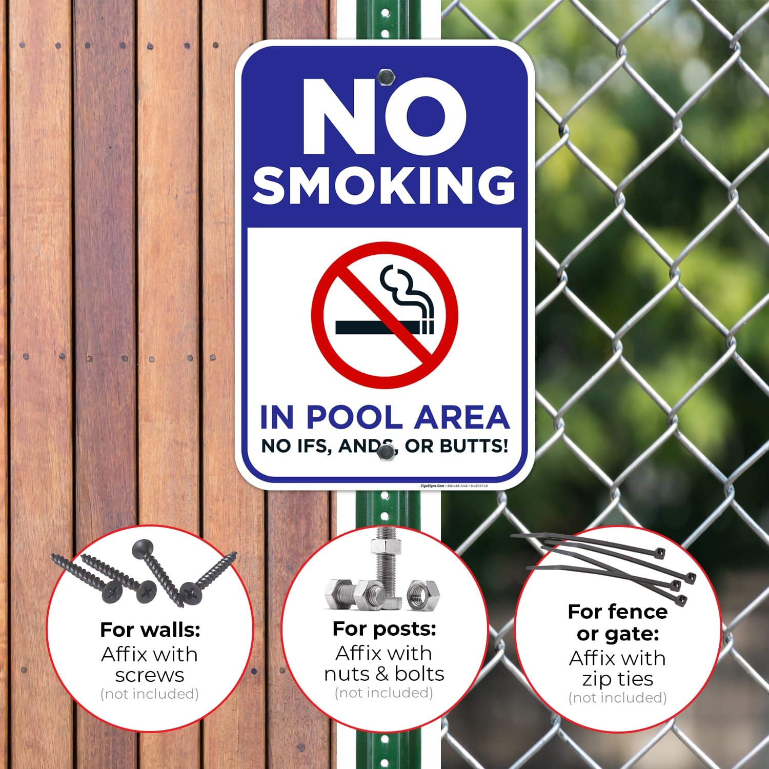 Pool No Smoking Sign - 12x18 Inch Rust-Free Aluminum 'No IFS, Ands, Or Butts!' Sign for Swimming Pools, Resorts & Community Areas - Fade Resistant, Made in USA