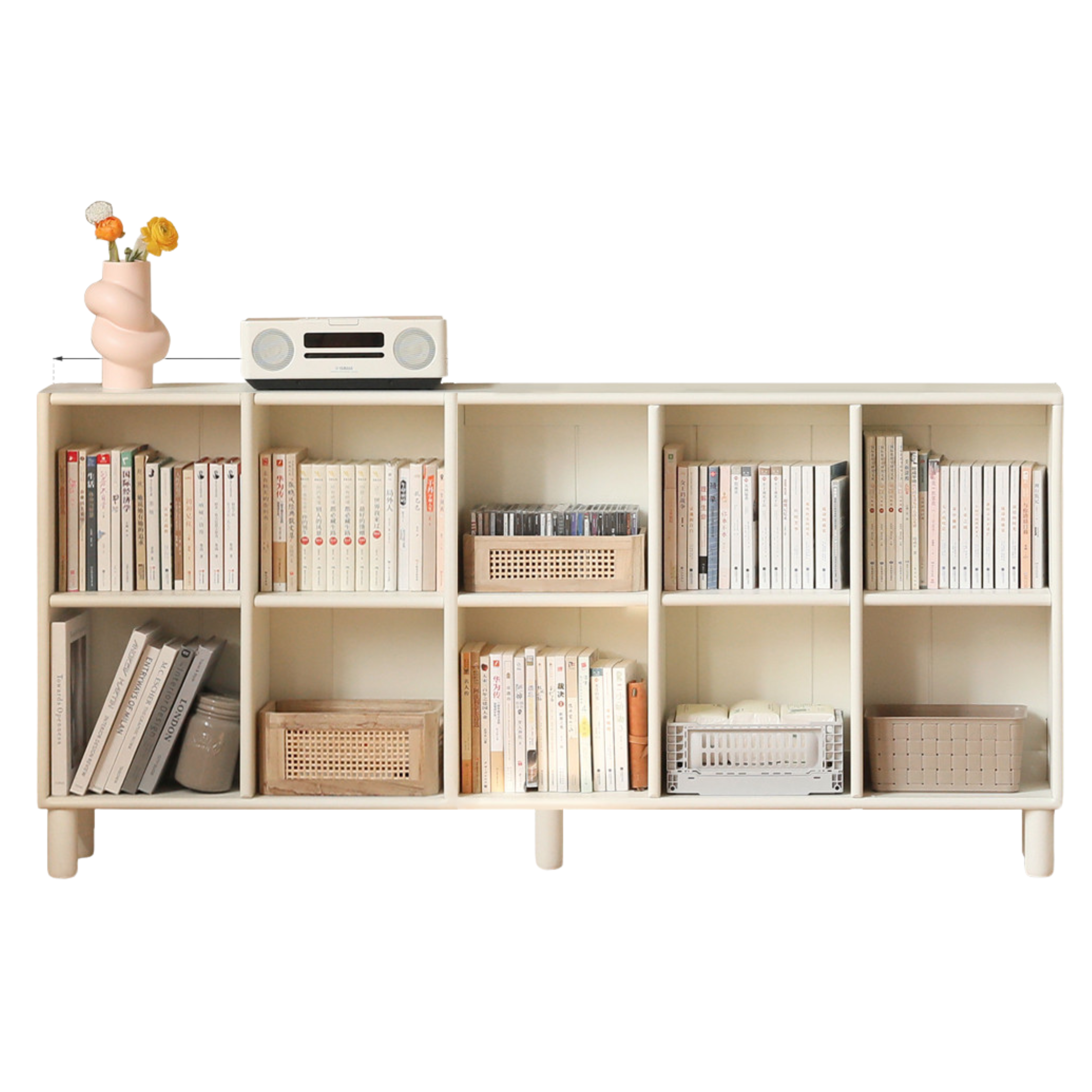 Poplar Solid Wood Bookcase - Free Combination Cream Style Bookshelf for Living Room, Bedroom & Office Storage