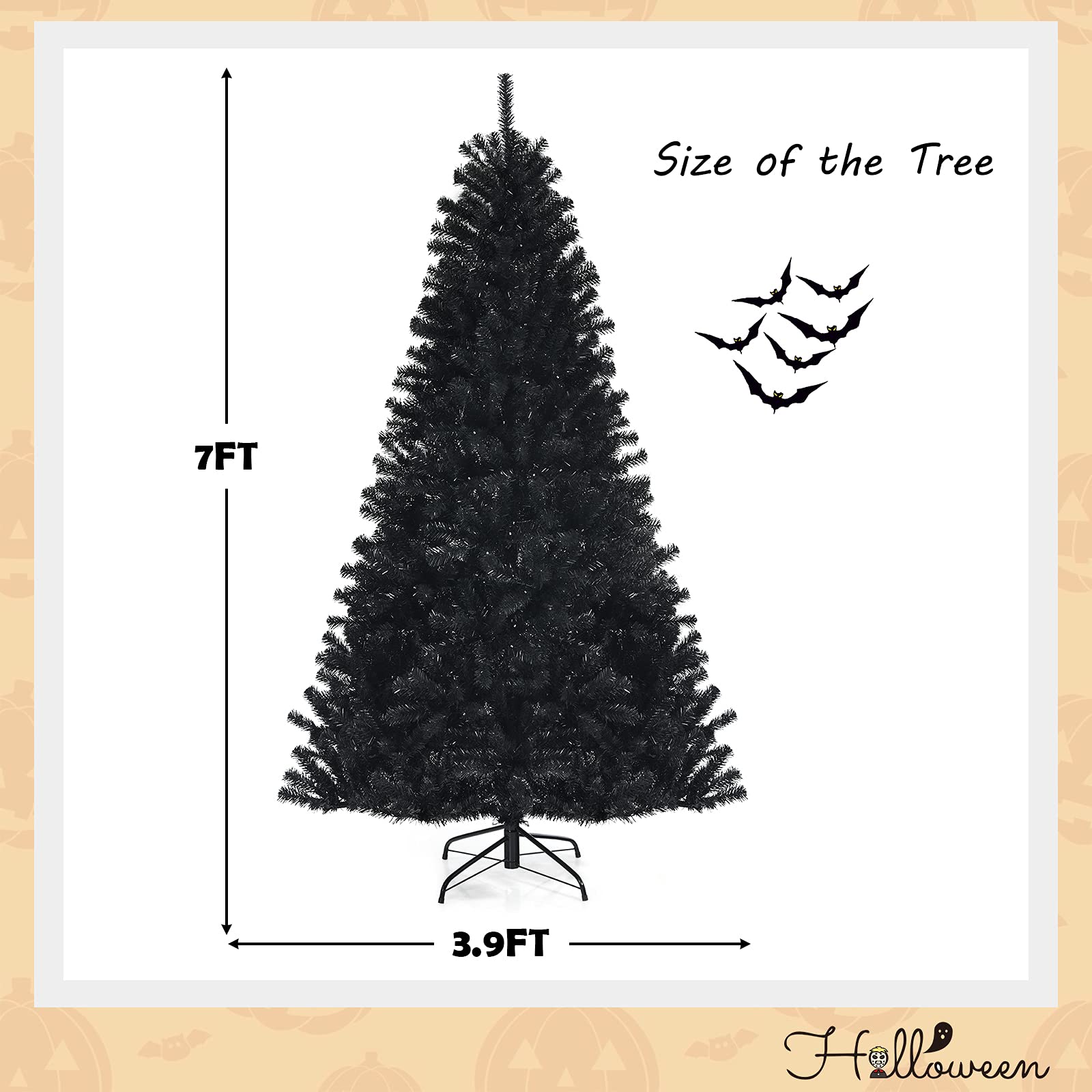 Happygrill 7 Ft Artificial Christmas Tree with 500 Purple LED Lights - 1096 Branch Tips, Foldable Metal Stand & Hinged Design for Halloween & Xmas Decor | Indoor & Outdoor Holiday Party, Home, Office Decoration