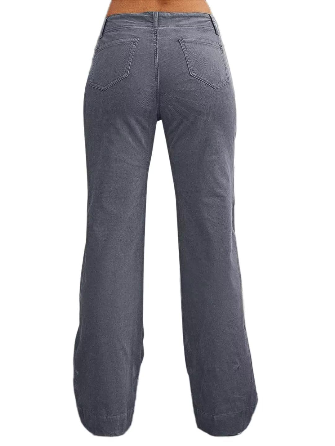 Flamingals Women's Wide Leg Corduroy Pants - Mid Waist Flare Straight Leg Casual Dress Pants for Work, Office & Everyday Wear | Trendy Comfortable Workout Jeans for Women