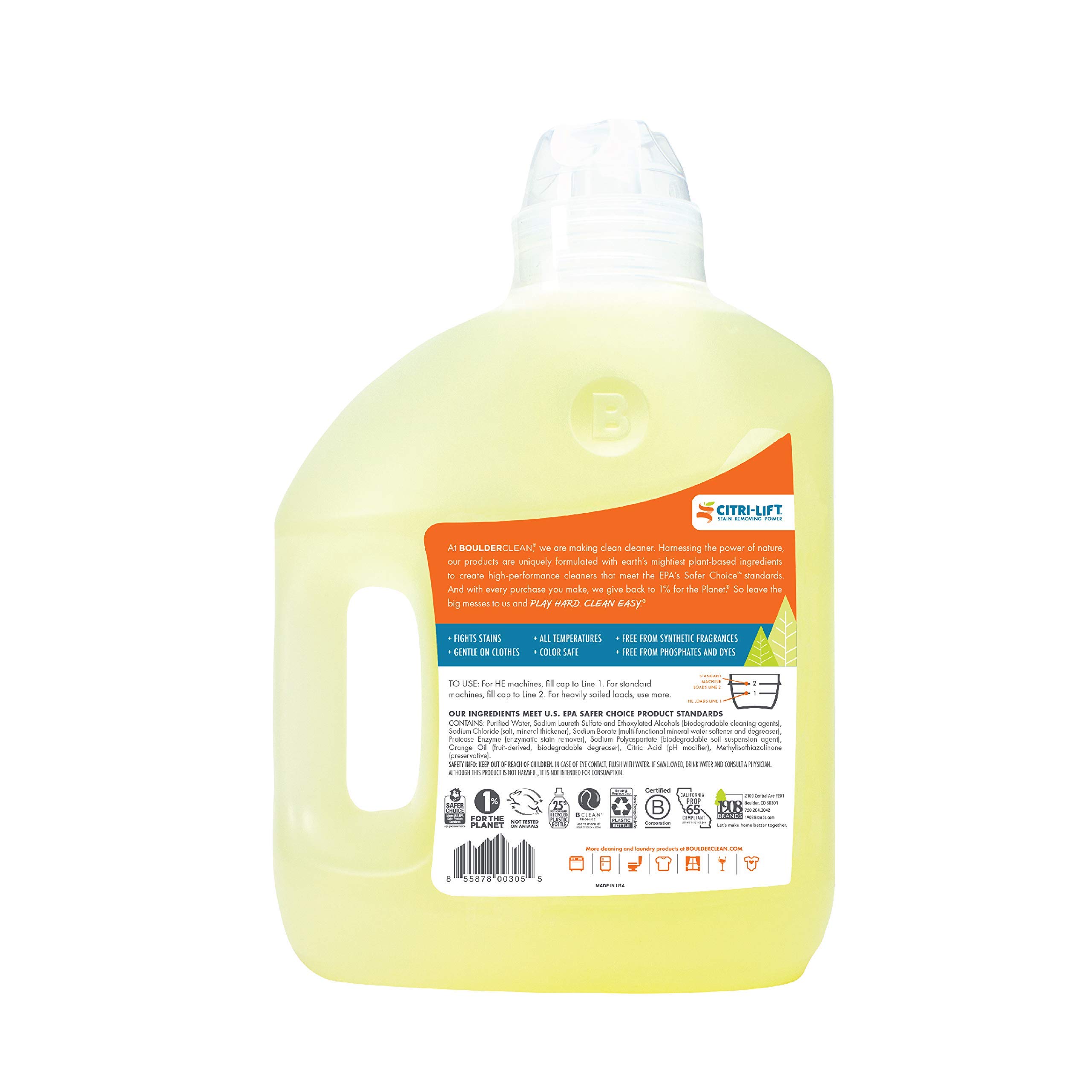 Boulder Clean Laundry Detergent - Citrus Breeze Scent, 100 oz (Pack of 2) | Eco-Friendly, Hypoallergenic Liquid Detergent for All Washing Machines | Perfect for Families, Gym Clothes & Sensitive Skin