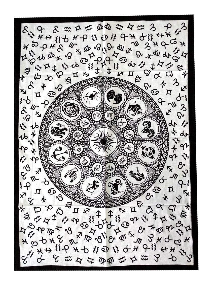 GDONLINE Indian Mandala Wall Art - Celestial Map Boho Zodiac Astrology Tapestry, Cotton Horoscope Poster & Natal Chart Wall Hanging for Home Decor, Bedroom, Yoga Studio & Meditation Space