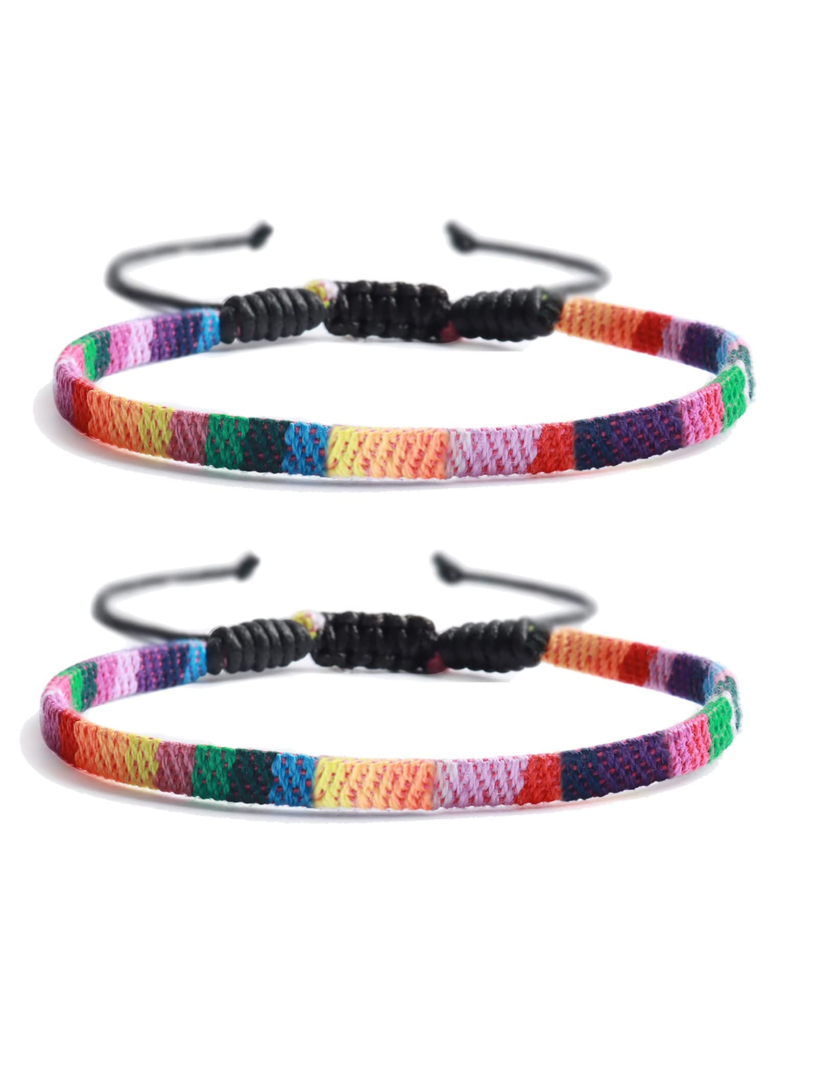 2PCS Pride Bracelets for Women & Men - Woven Rainbow Couple Bracelets, Handmade LGBT Friendship Bracelets - Perfect for Pride Month, LGBTQ+ Events & Gifts