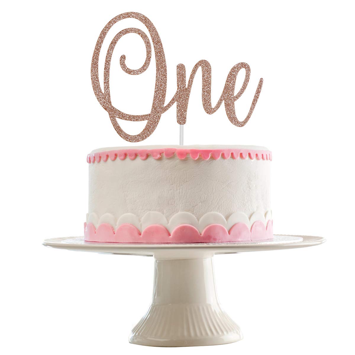 Rose Gold Glitter 'One' Cake Topper for 1st Birthday Party | Elegant First Birthday Cake Decorations for Girls | Perfect for Baby Girl's Birthday, Baby Shower & Celebration Cakes
