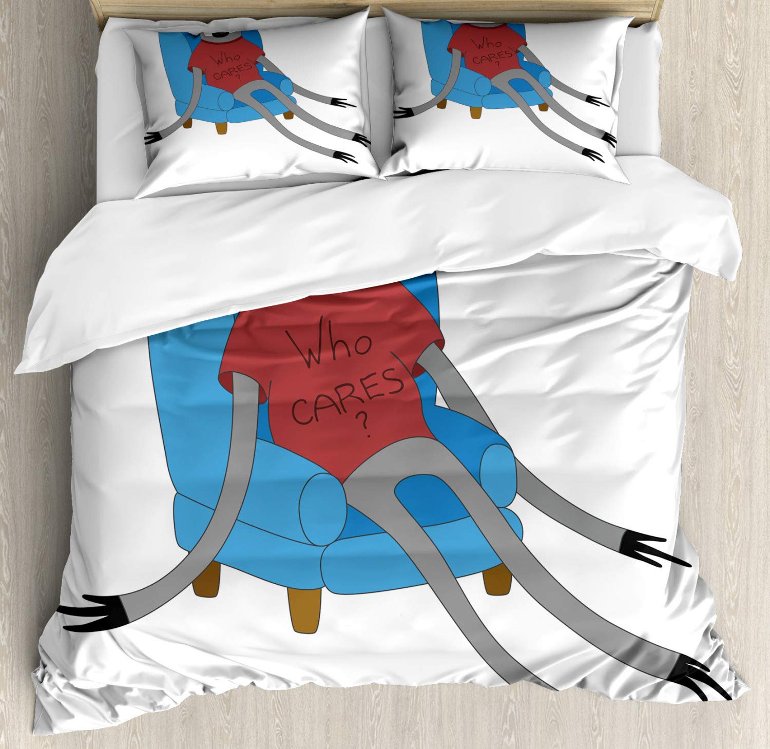 Ambesonne Sloth Duvet Cover Set 3-Piece - California King Size Blue Grey Ruby Bedding with 2 Pillow Shams | Cute Sloth Print Design for Cozy Bedroom Decor | Perfect for Animal Lovers & Relaxation