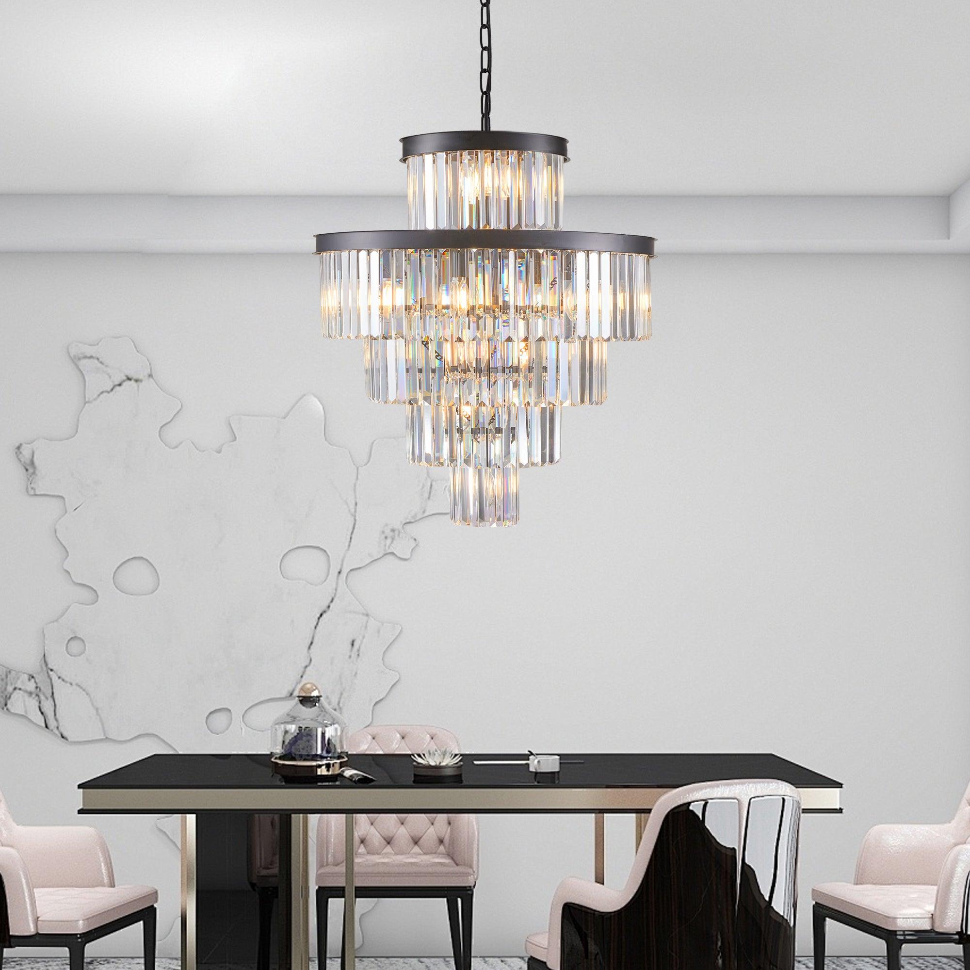 Elegant Black Crystal Chandelier - 23.6 Inch Modern Hanging Pendant Light Fixture for Dining Room, Bedroom & Living Room - Luxury Home Decor Lighting for Weddings, Parties & Interior Design